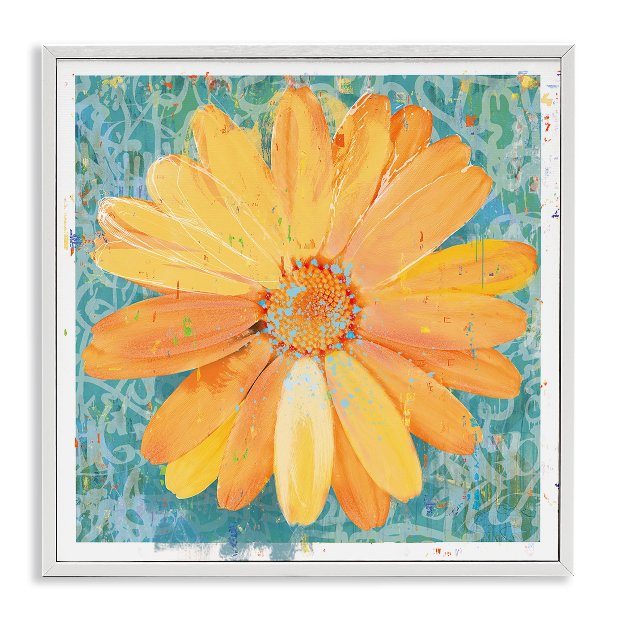 Stupell Industries Urban Daisy over Graffiti White Framed Giclee Art, design by Porter Hastings