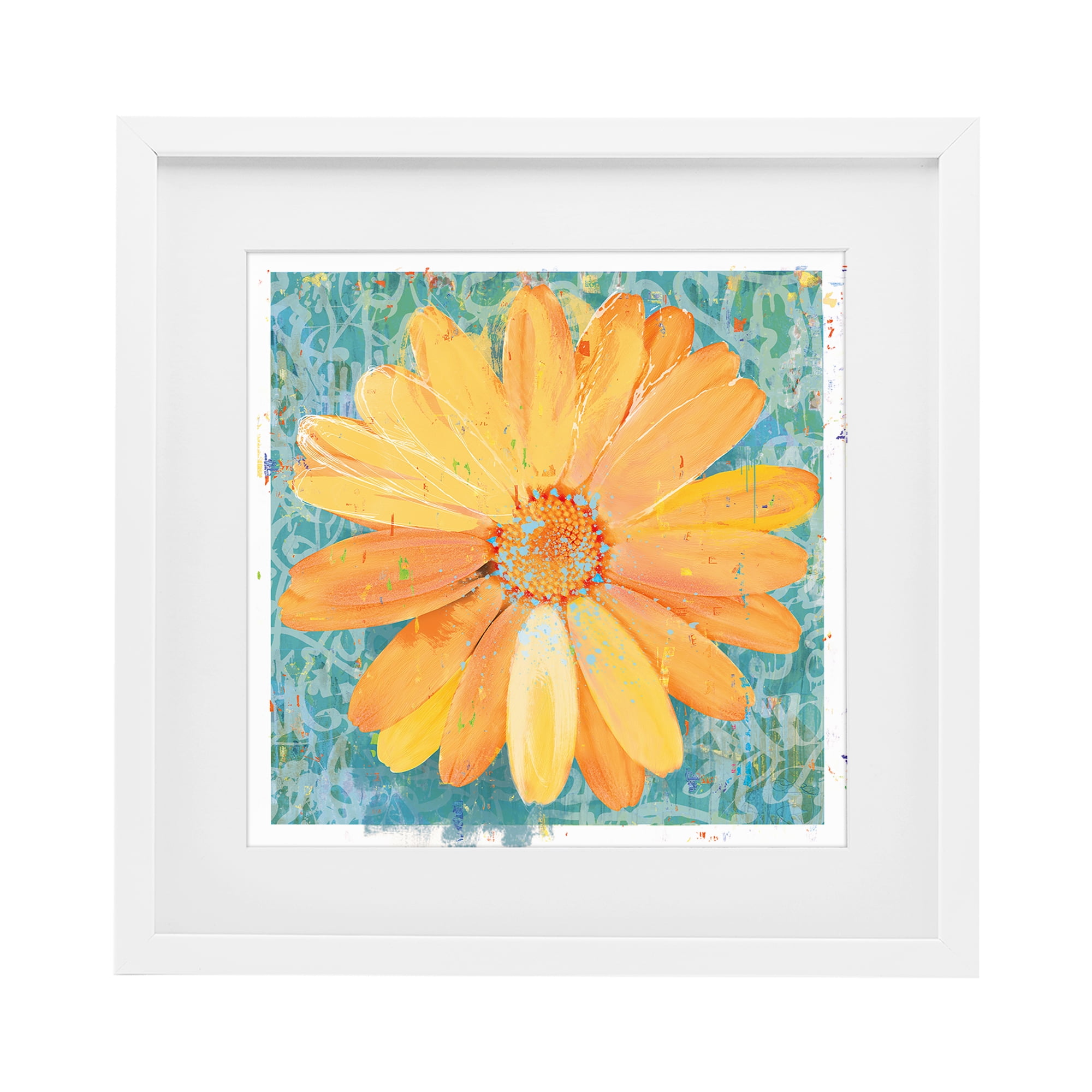 Stupell Industries Urban Daisy over Graffiti White Framed Print Under Glass, design by Porter Hastings