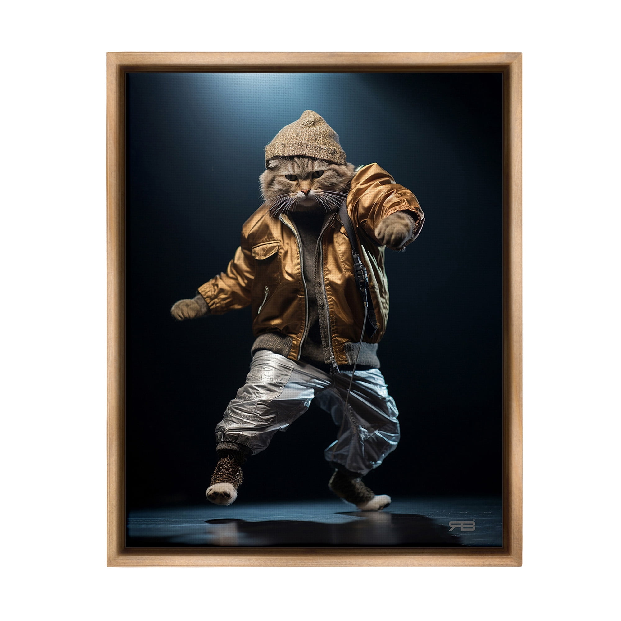 Stupell Industries Urban Dancer Cat Animals & Insects Painting Brown Floater Framed Canvas Art Print Wall Art, 17 x 21