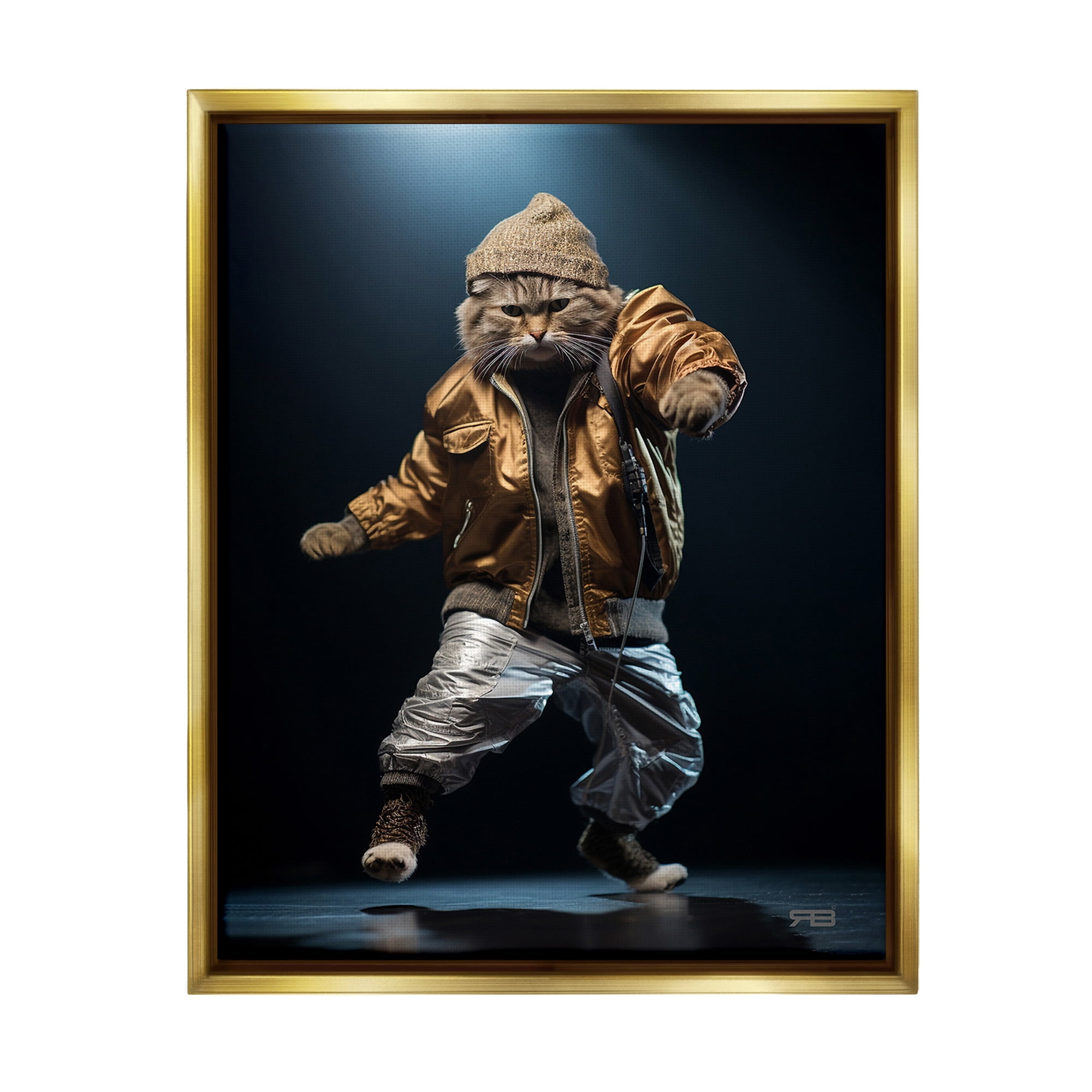 Stupell Industries Urban Dancer Cat Animals & Insects Painting Gold Floater Framed Canvas Art Print Wall Art, 25 x 31