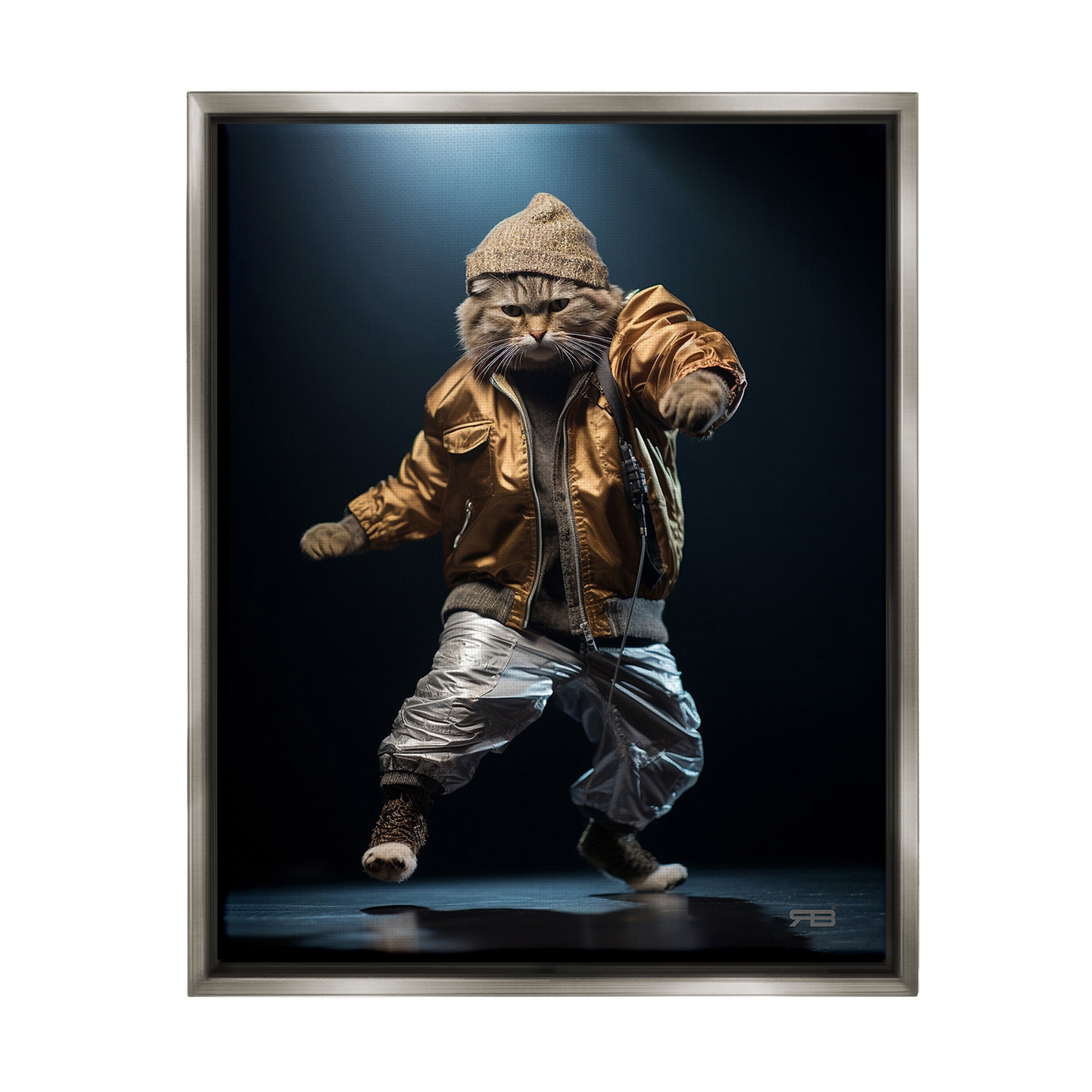 Stupell Industries Urban Dancer Cat Animals & Insects Painting Gray Floater Framed Canvas Art Print Wall Art, 25 x 31
