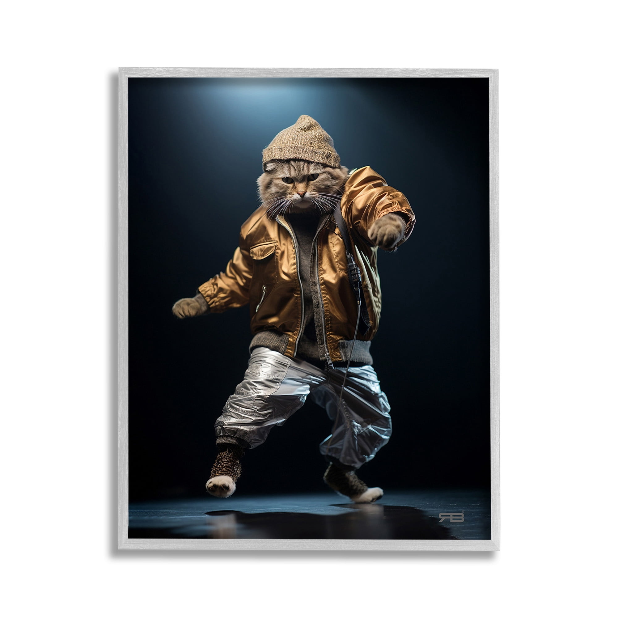 Stupell Industries Urban Dancer Cat Animals & Insects Painting Gray Framed Art Print Wall Art, 11 x 14