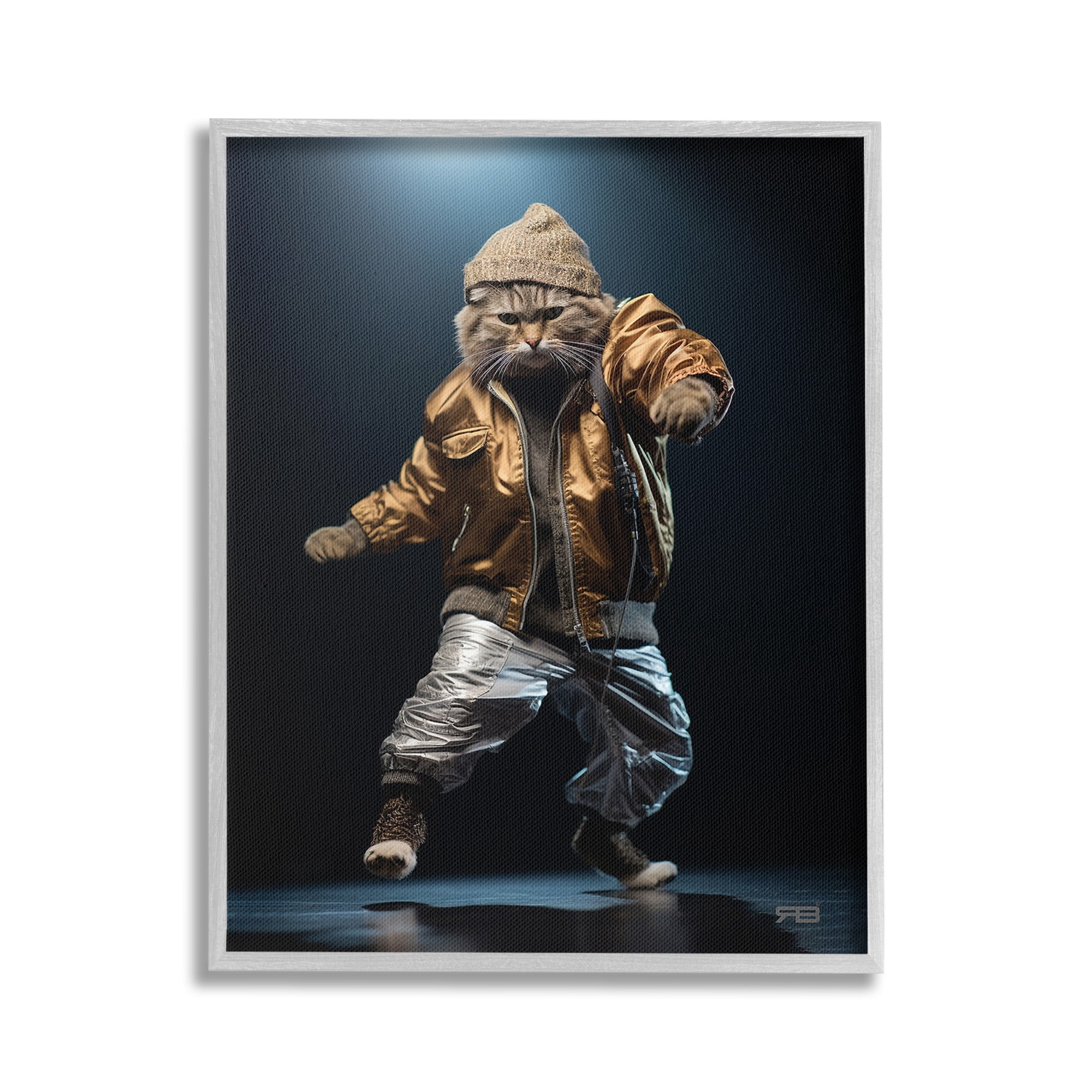 Stupell Industries Urban Dancer Cat Animals & Insects Painting Gray Framed Art Print Wall Art, 24 x 30