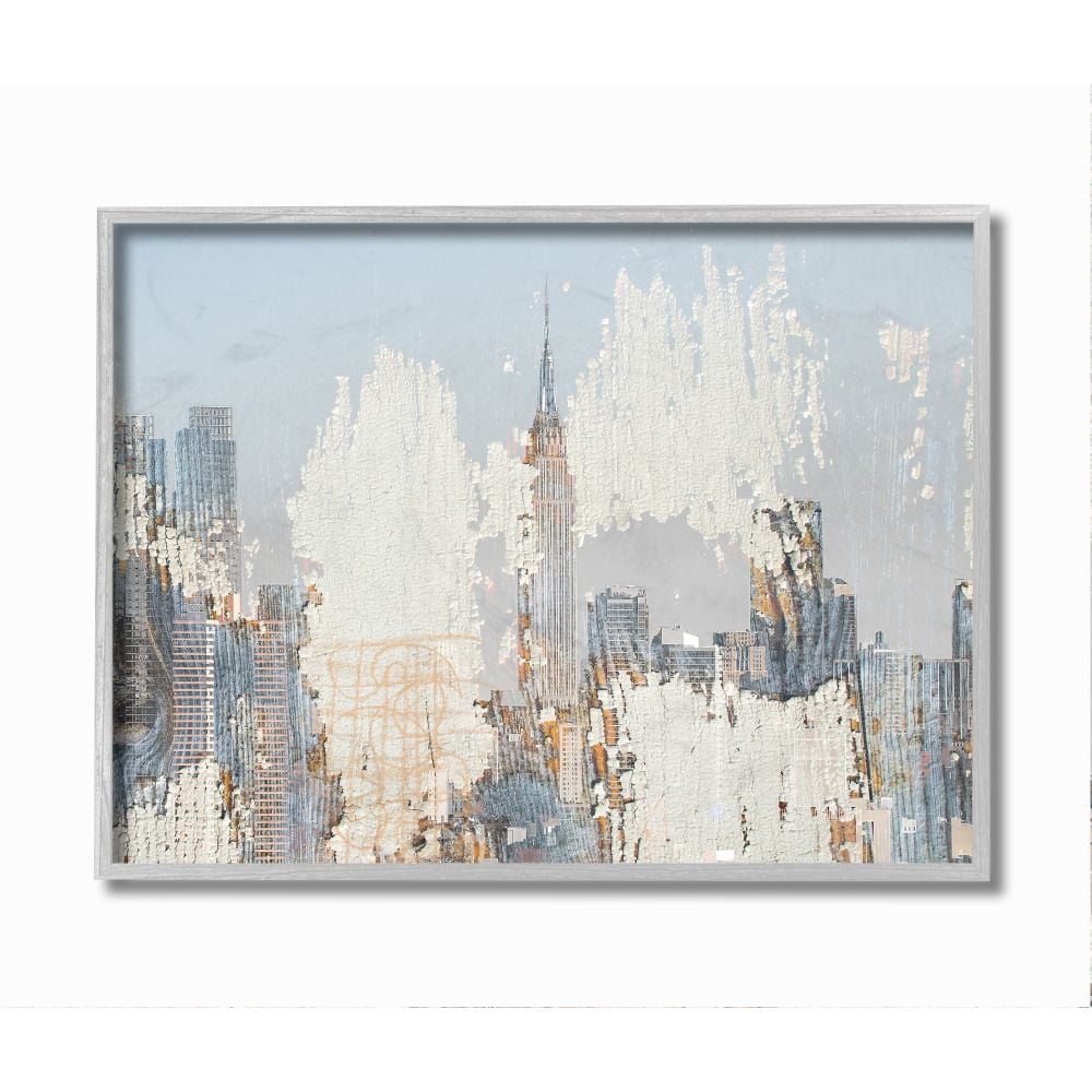 Stupell Industries Urban Distressed New York City Skyline Framed Wall Art Design by Irena Orlov, 11" x 14", Gray Framed