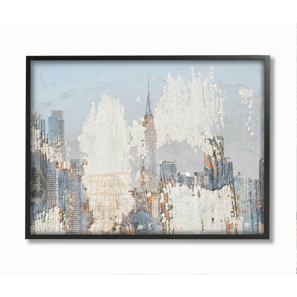 Stupell Industries Urban Distressed New York City Skyline Framed Wall Art Design by Irena Orlov, 16" x 20", Black Framed