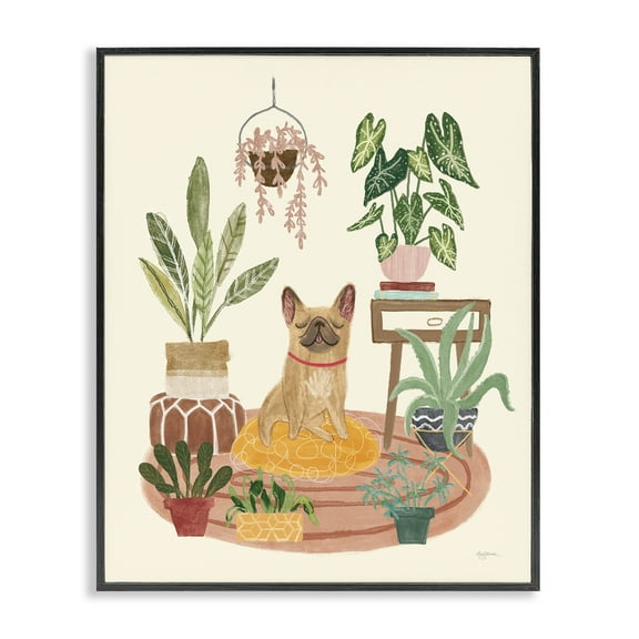 Stupell Industries Urban Dog with Plants Animals & Insects Painting Black Framed Art Print Wall Art, 11 x 14