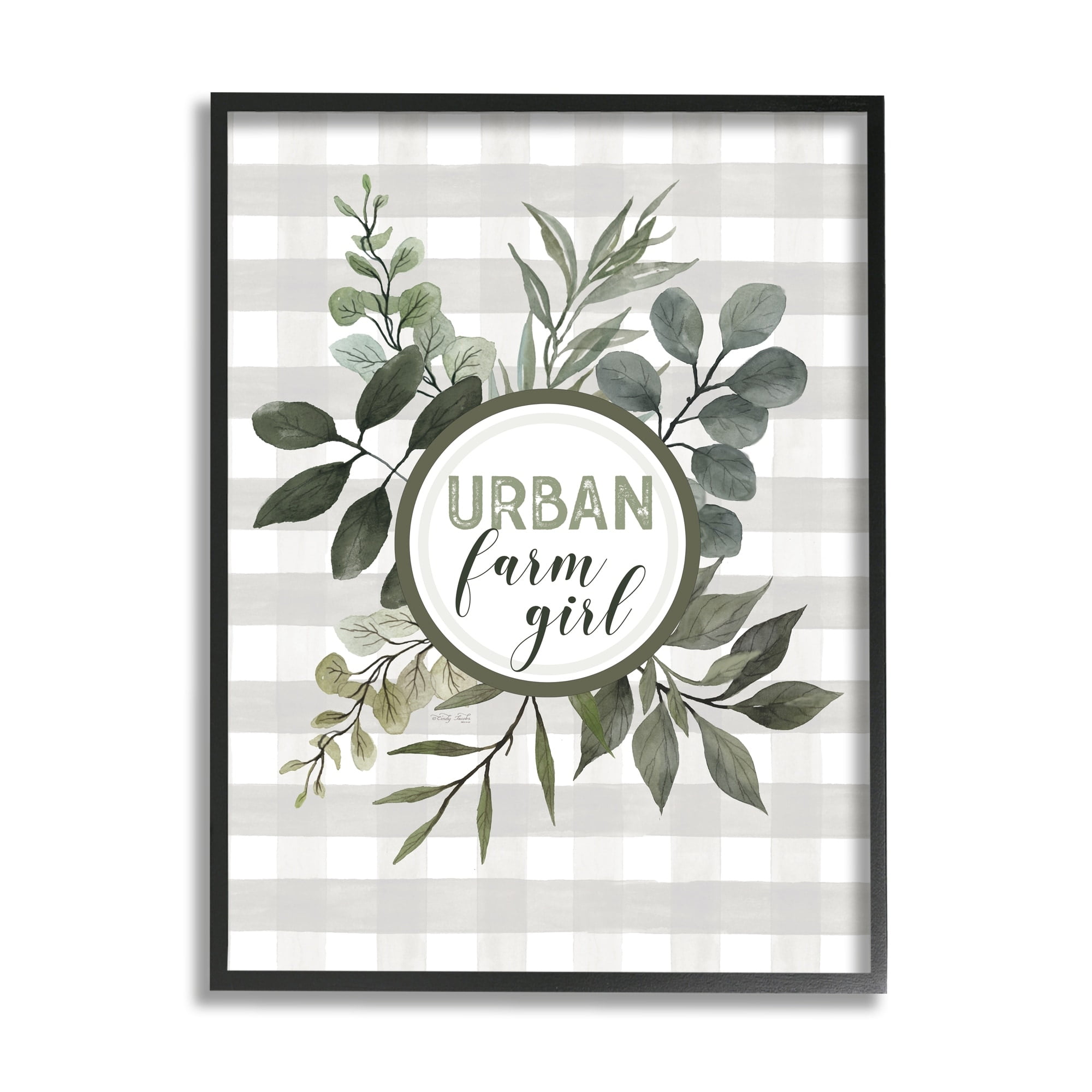 Stupell Industries Urban Farm Girl Phrase Botanical Branches Soft Plaid, 11 x 14,Design by Cindy Jacobs
