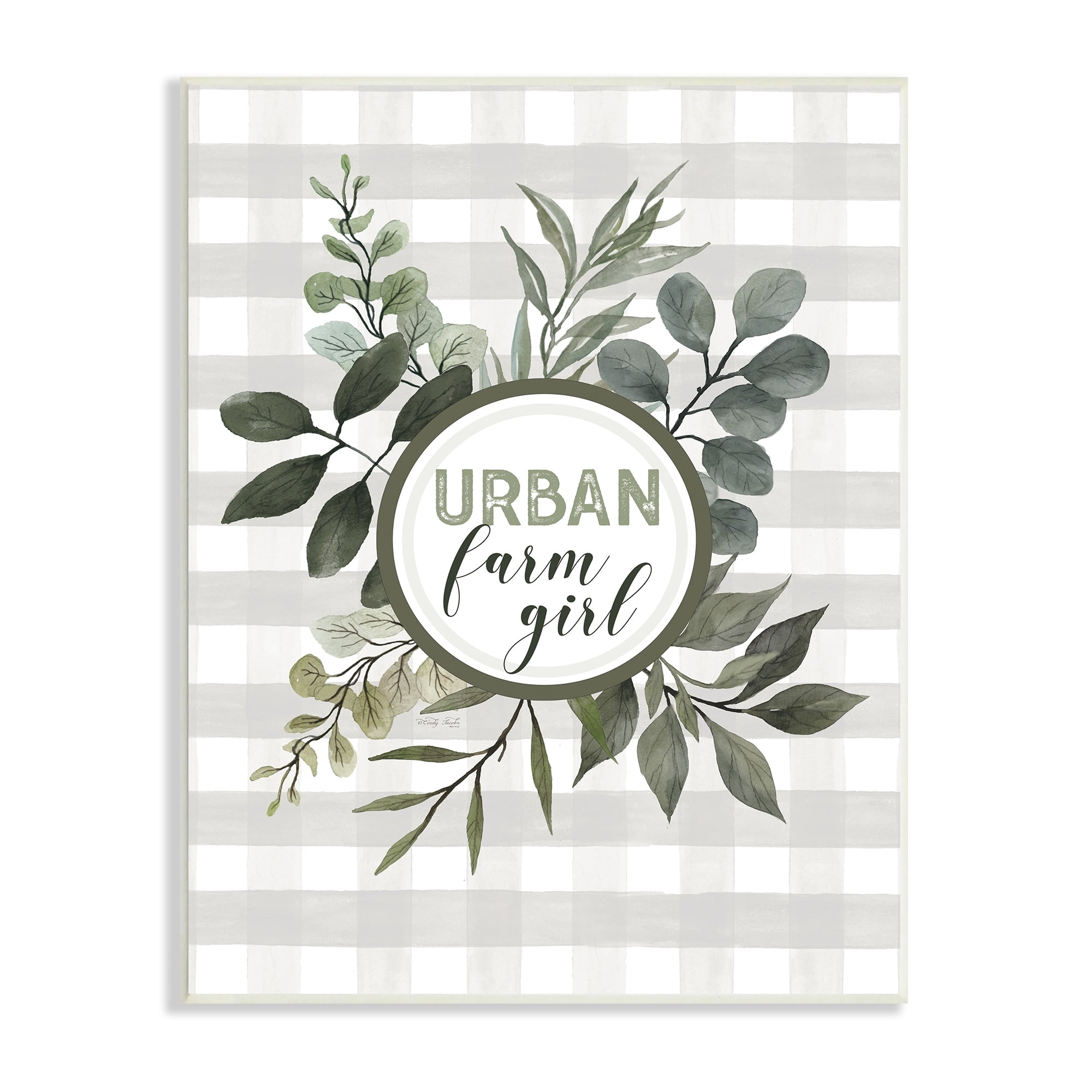Stupell Industries Urban Farm Girl Phrase Botanical Branches Soft Plaid Graphic Art Unframed Art Print Wall Art, 10x15, by Cindy Jacobs