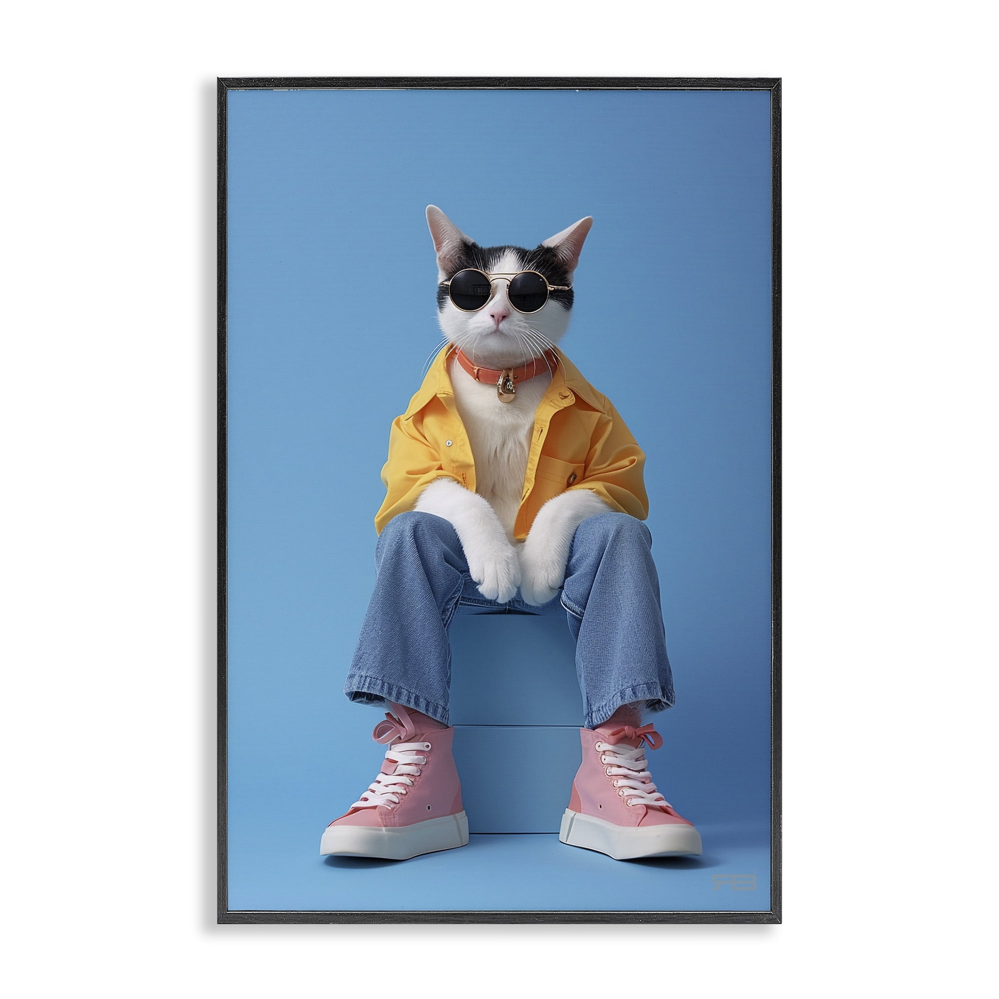 Stupell Industries Urban Fashion Cat Animals & Insects Painting Black Framed Art Print Wall Art, 16 x 24