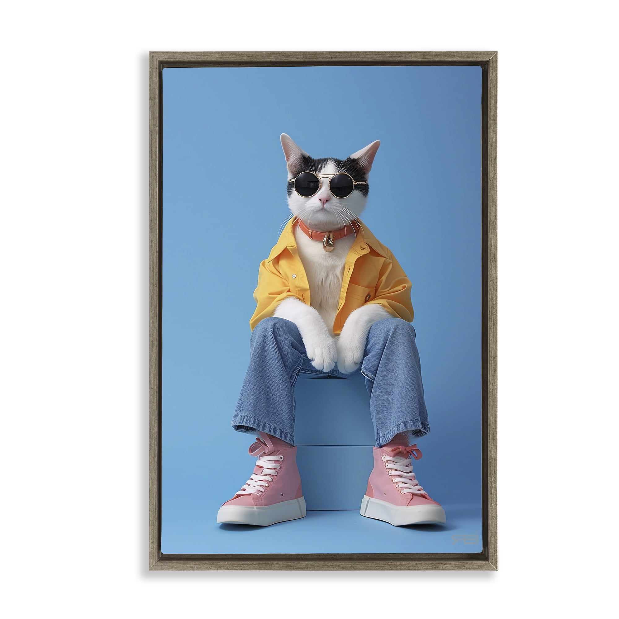 Stupell Industries Urban Fashion Cat Animals & Insects Painting Brown Floater Framed Canvas Art Print Wall Art, 21 x 31