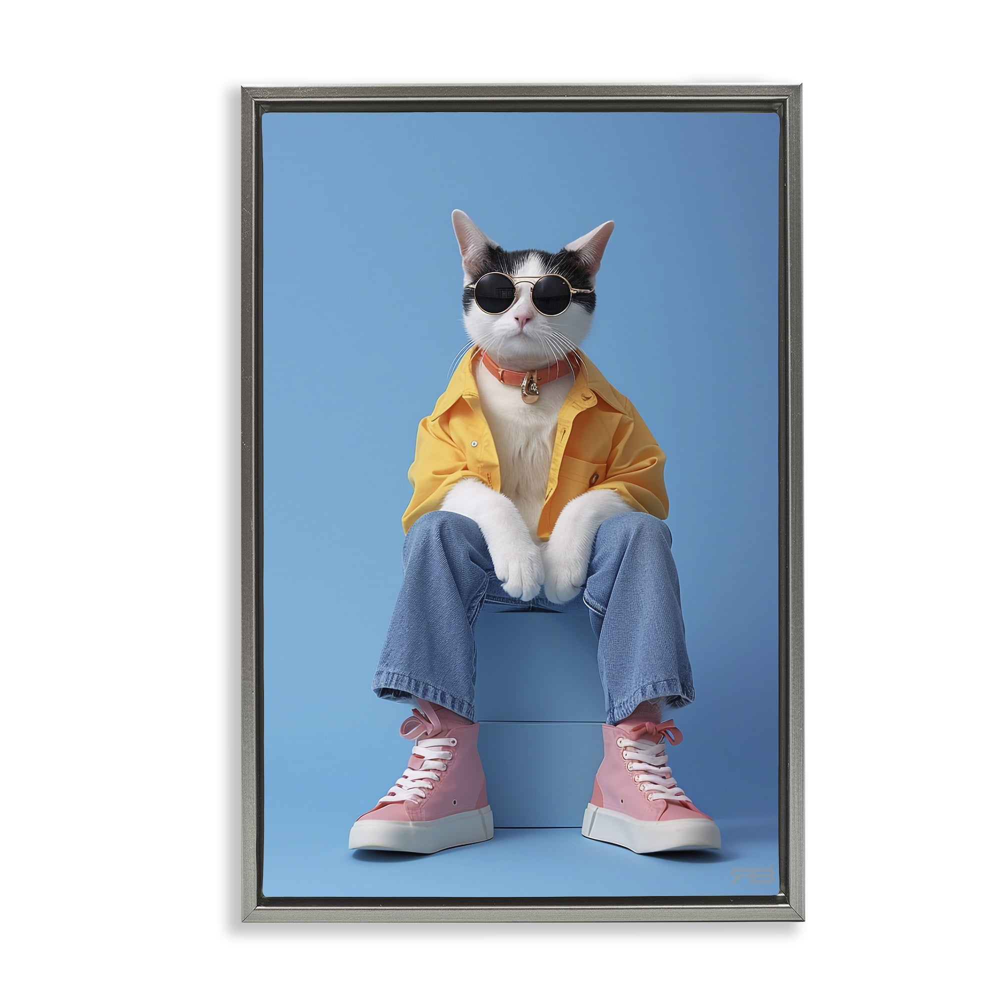 Stupell Industries Urban Fashion Cat Animals & Insects Painting Gray Floater Framed Canvas Art Print Wall Art, 17 x 25