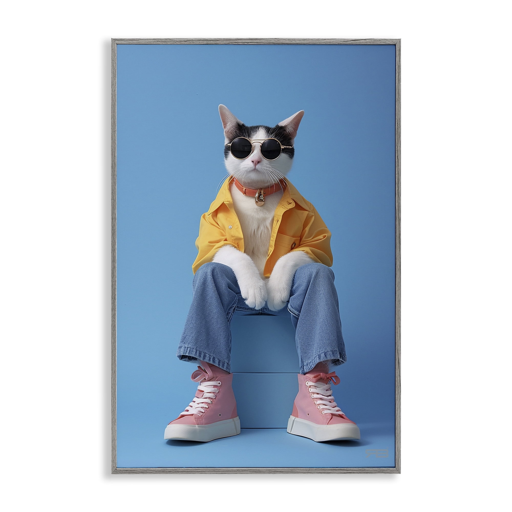 Stupell Industries Urban Fashion Cat Animals & Insects Painting Gray Framed Art Print Wall Art, 12 x 18