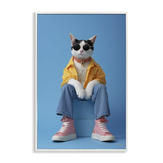 Stupell Industries Urban Fashion Cat Animals & Insects Painting White Framed Art Print Wall Art, 20 x 30