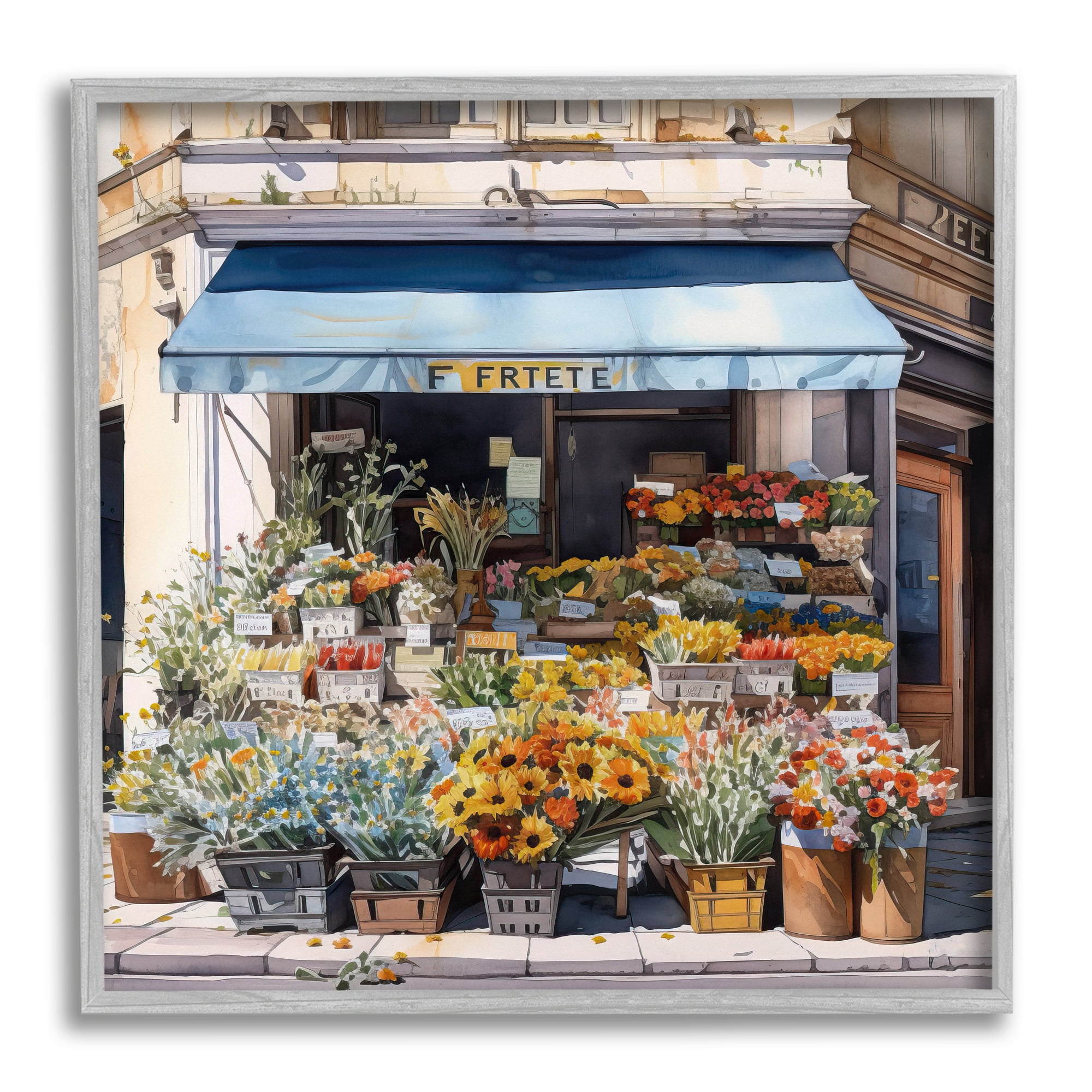 Stupell Industries Urban Flower Shop Botanical & Floral Painting Gray Framed Art Print Wall Art, 12 x 12