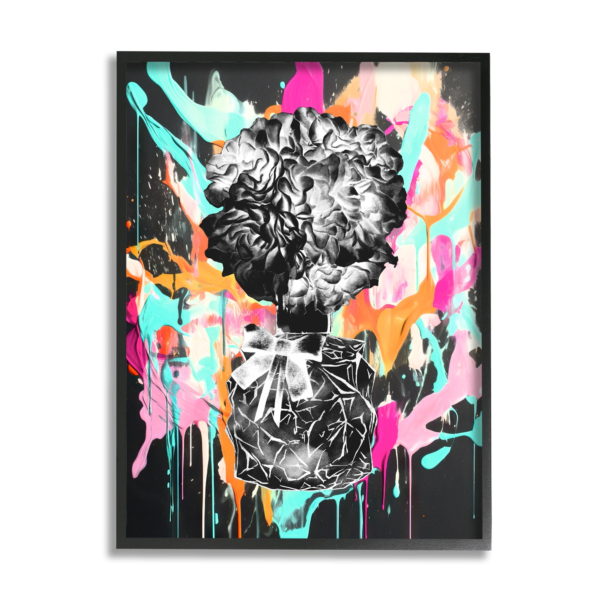 Stupell Industries Urban Flowers Graffiti Abstract Painting Black Framed Art Print Wall Art, 24 x 30