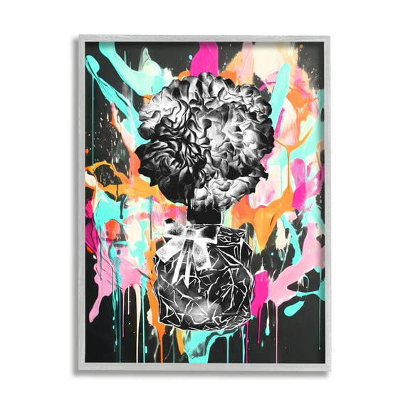 Stupell Industries Urban Flowers Graffiti Abstract Painting Gray Framed Art Print Wall Art, 11 x 14