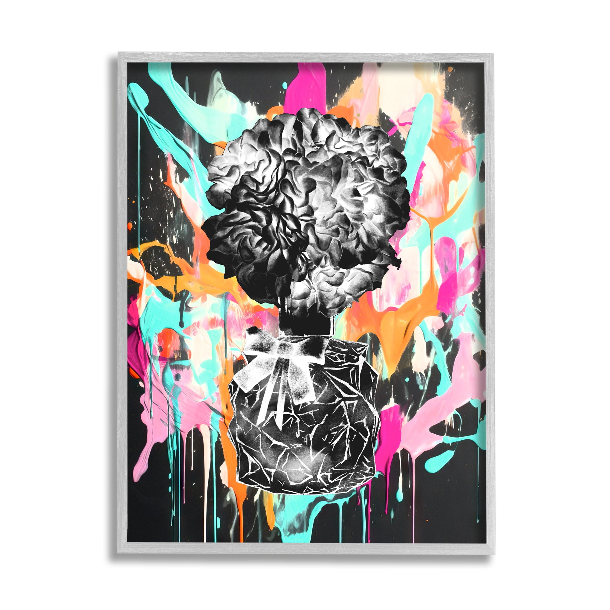 Stupell Industries Urban Flowers Graffiti Abstract Painting Gray Framed Art Print Wall Art, 16 x 20