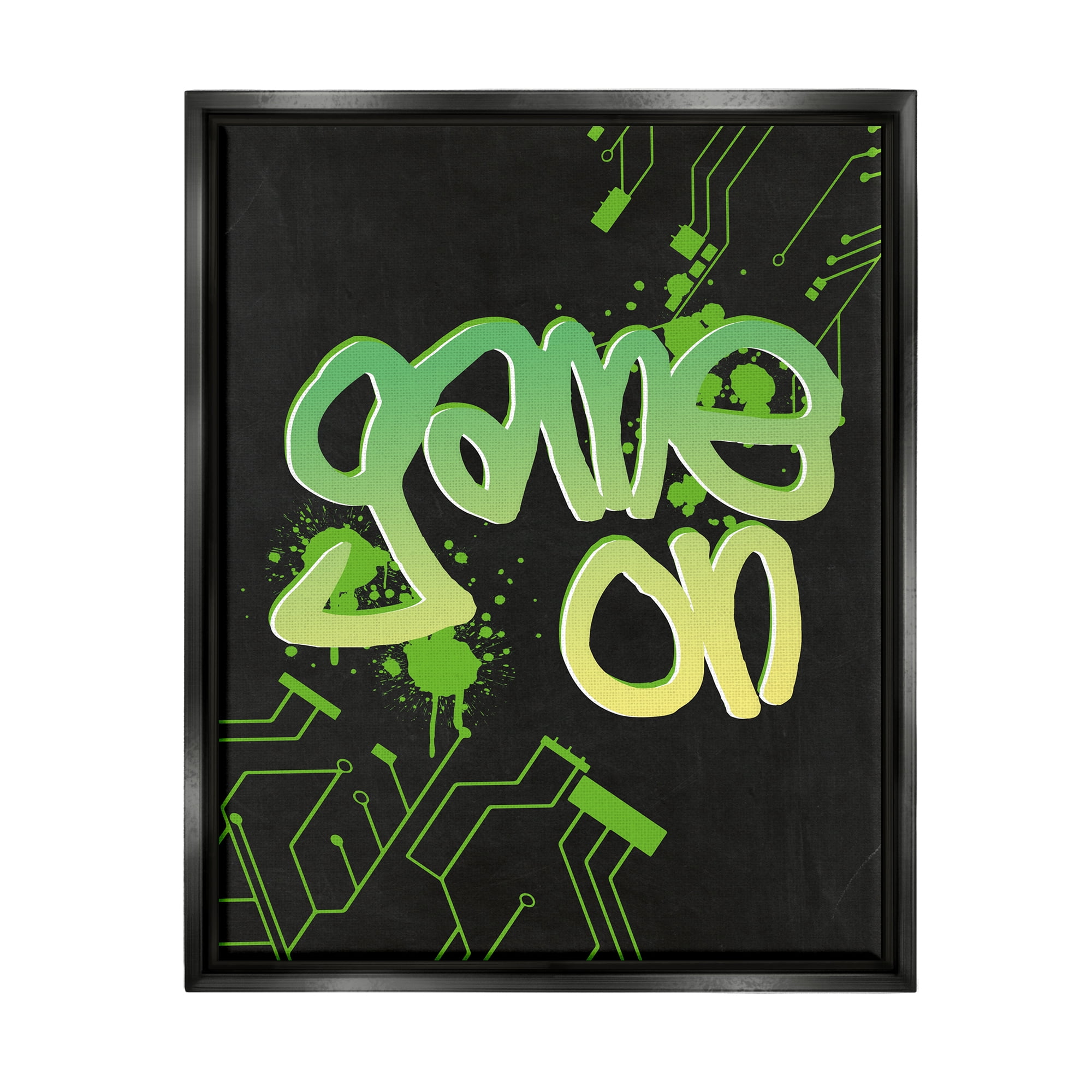 Stupell Industries Urban Game On Abstraction Abstract Painting Black Floater Framed Canvas Art Print Wall Art, 25 x 31