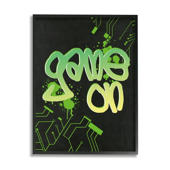 Stupell Industries Urban Game On Abstraction Abstract Painting Black Framed Art Print Wall Art, 16 x 20