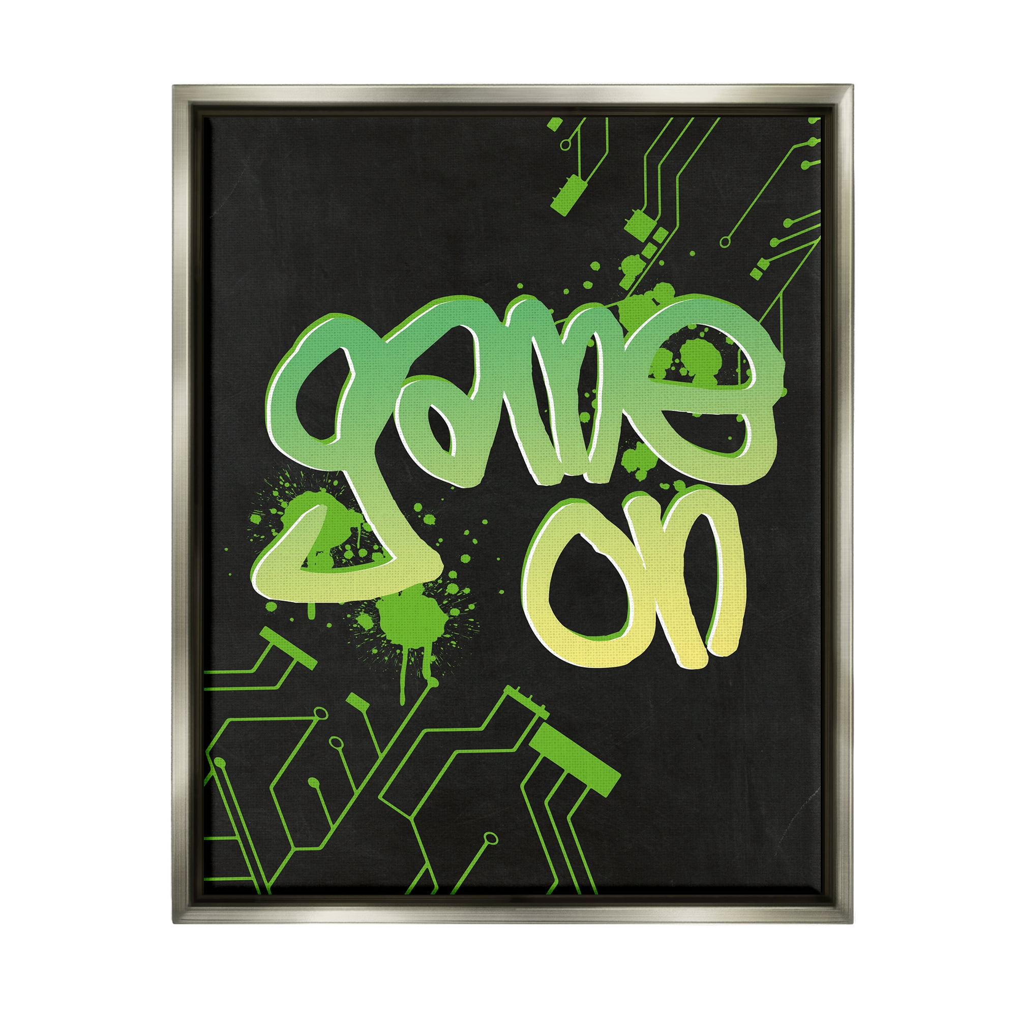 Stupell Industries Urban Game On Abstraction Abstract Painting Gray Floater Framed Canvas Art Print Wall Art, 25 x 31