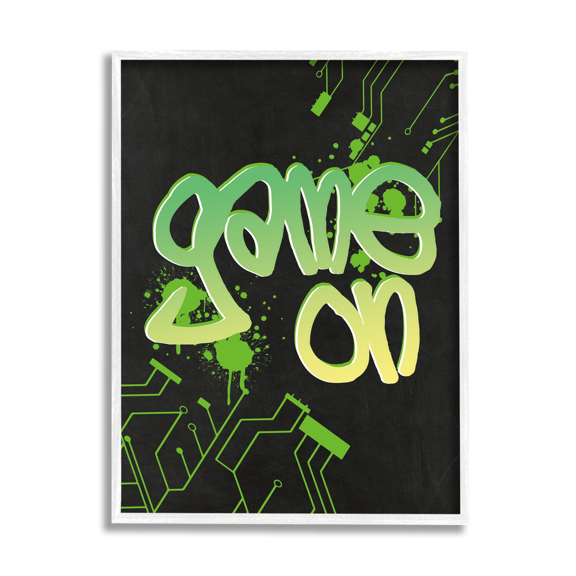 Stupell Industries Urban Game On Abstraction Abstract Painting White Framed Art Print Wall Art, 11 x 14