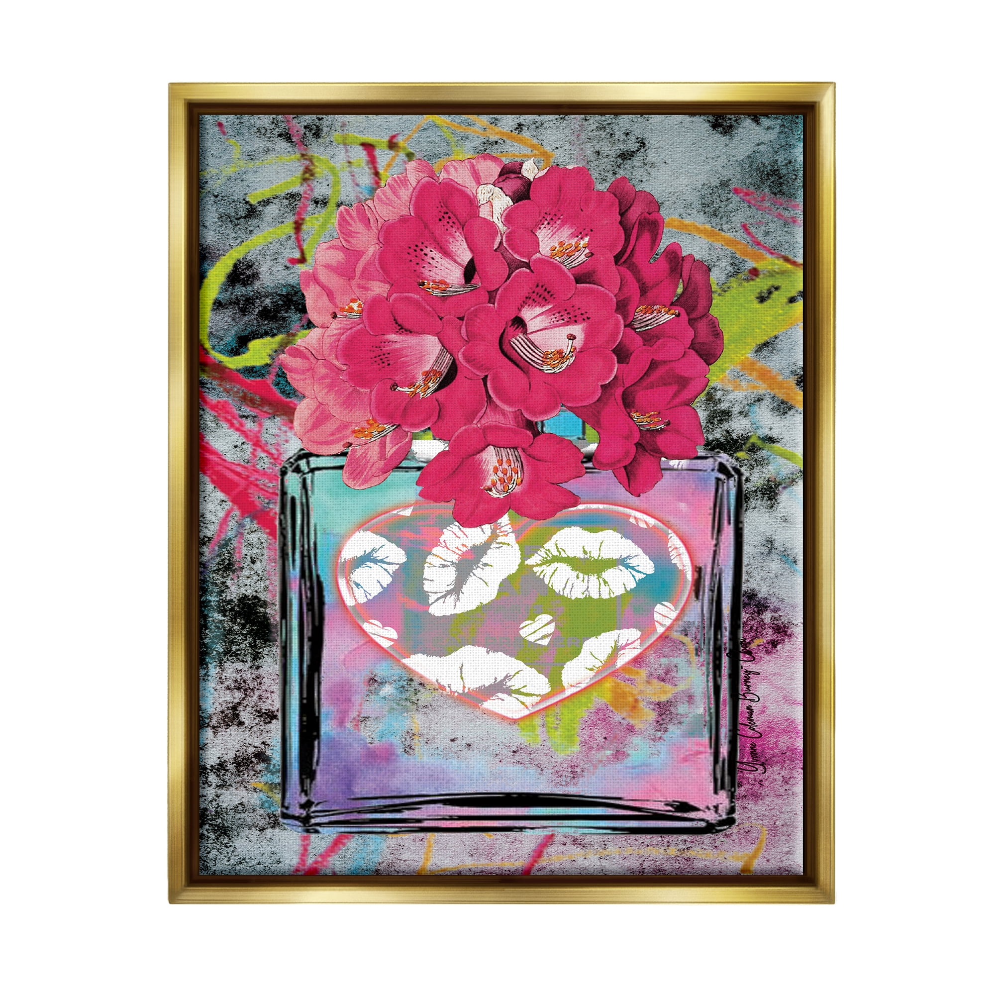 Stupell Industries Urban Glam Lily Bouquet Botanical & Floral Painting Gold Floater Framed Art Print Wall Art, 17 x 21