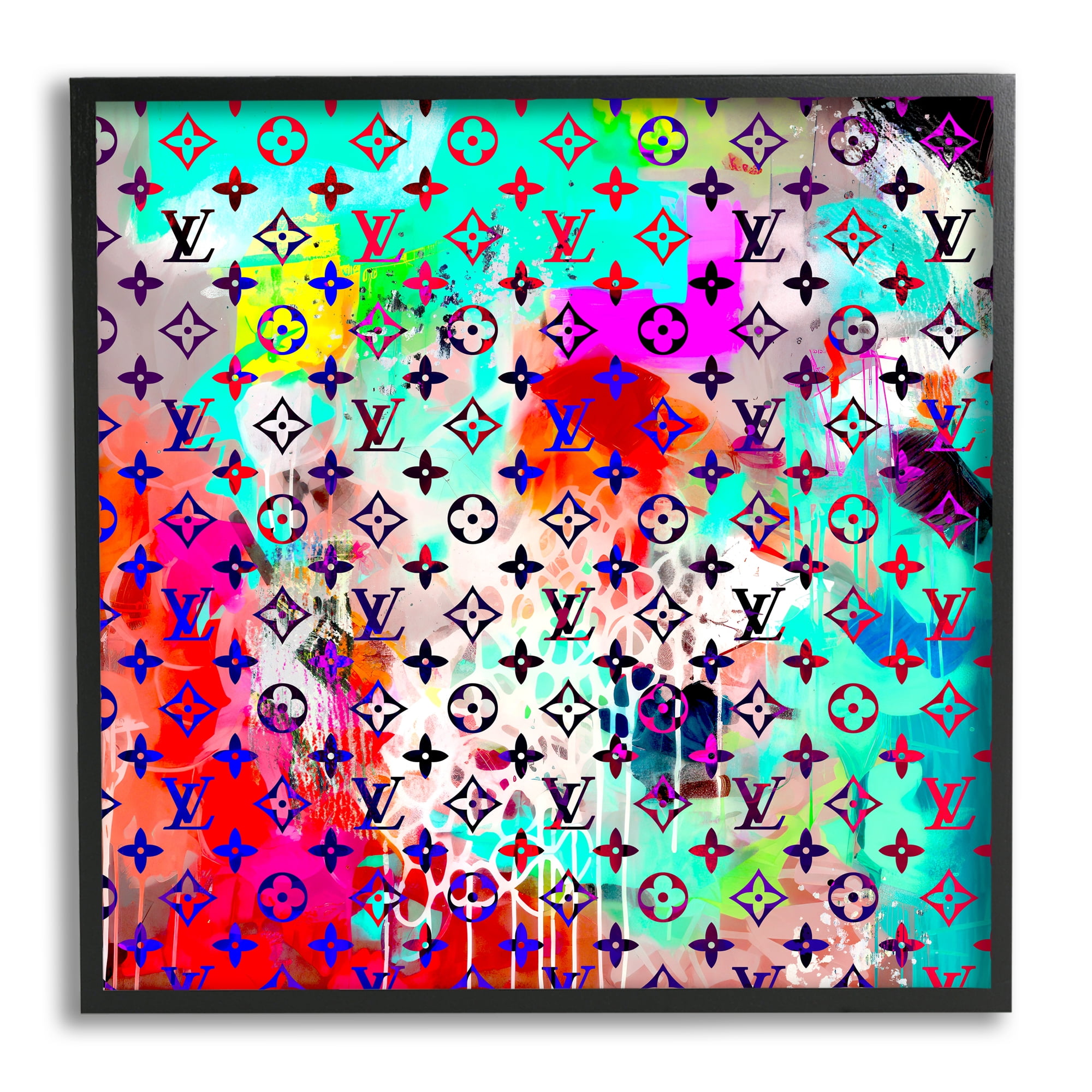 Stupell Industries Urban Glam Logo Pattern Abstract Painting Black Framed Art Print Wall Art, 12 x 12