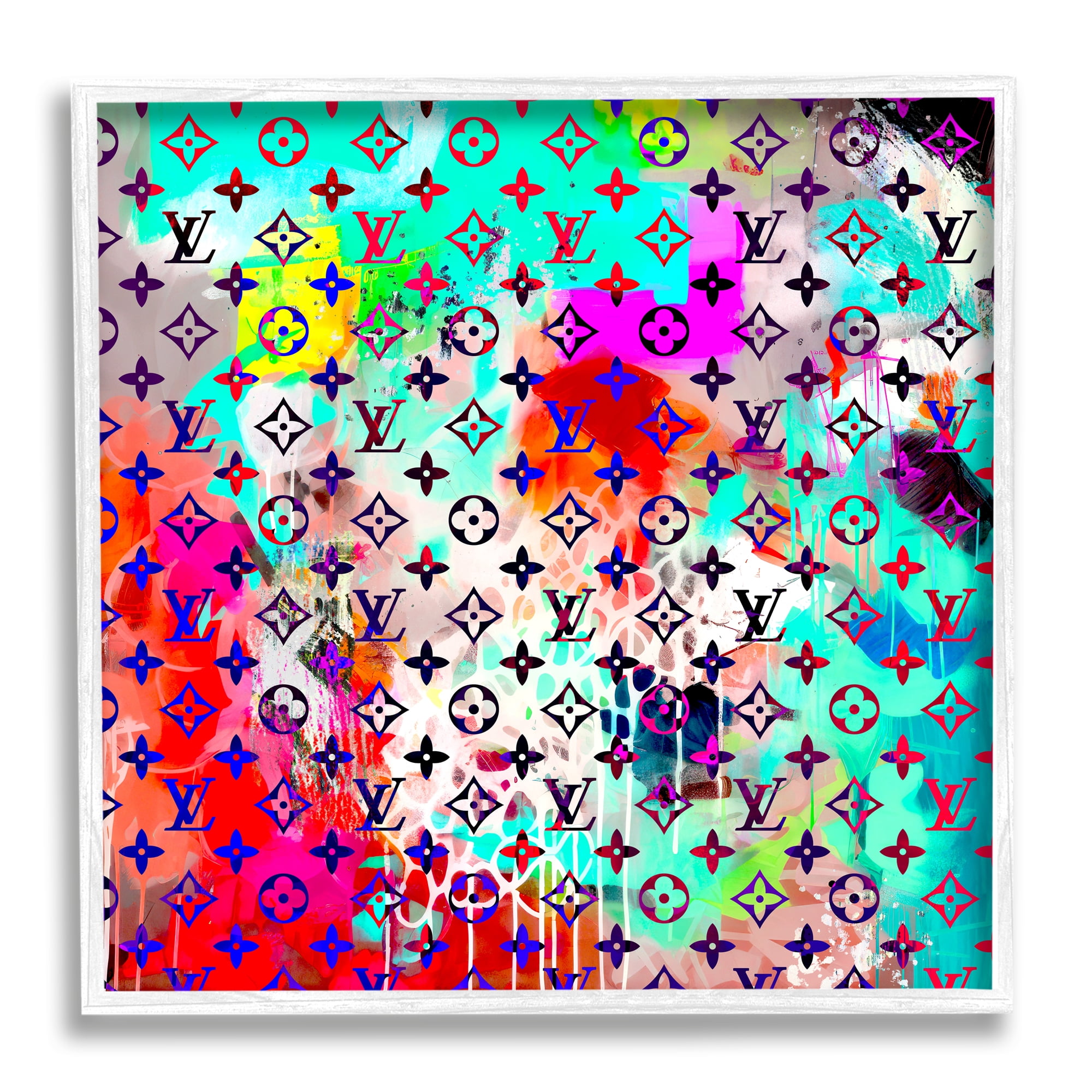 Stupell Industries Urban Glam Logo Pattern Abstract Painting White Framed Art Print Wall Art, 17 x 17