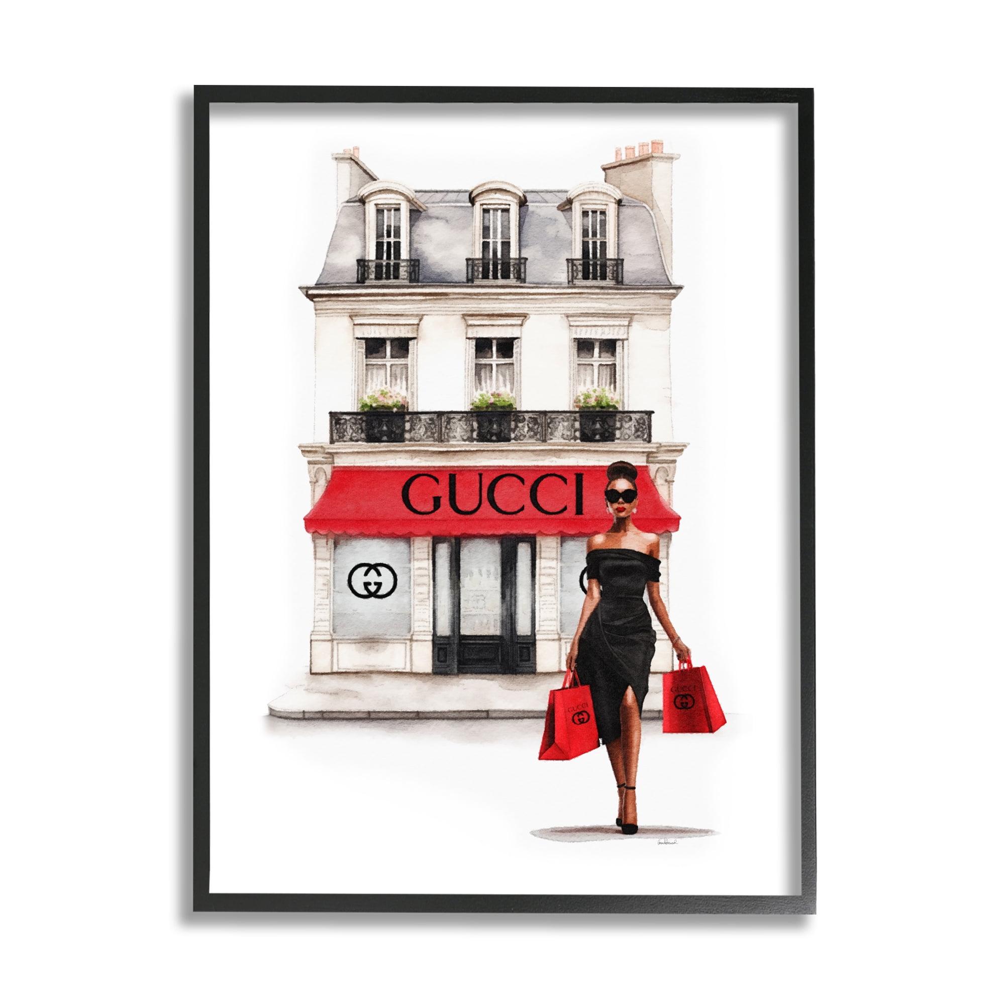 Stupell Industries Urban Glam Shop Town & City Painting Black Framed Art Print Wall Art, 24 x 30