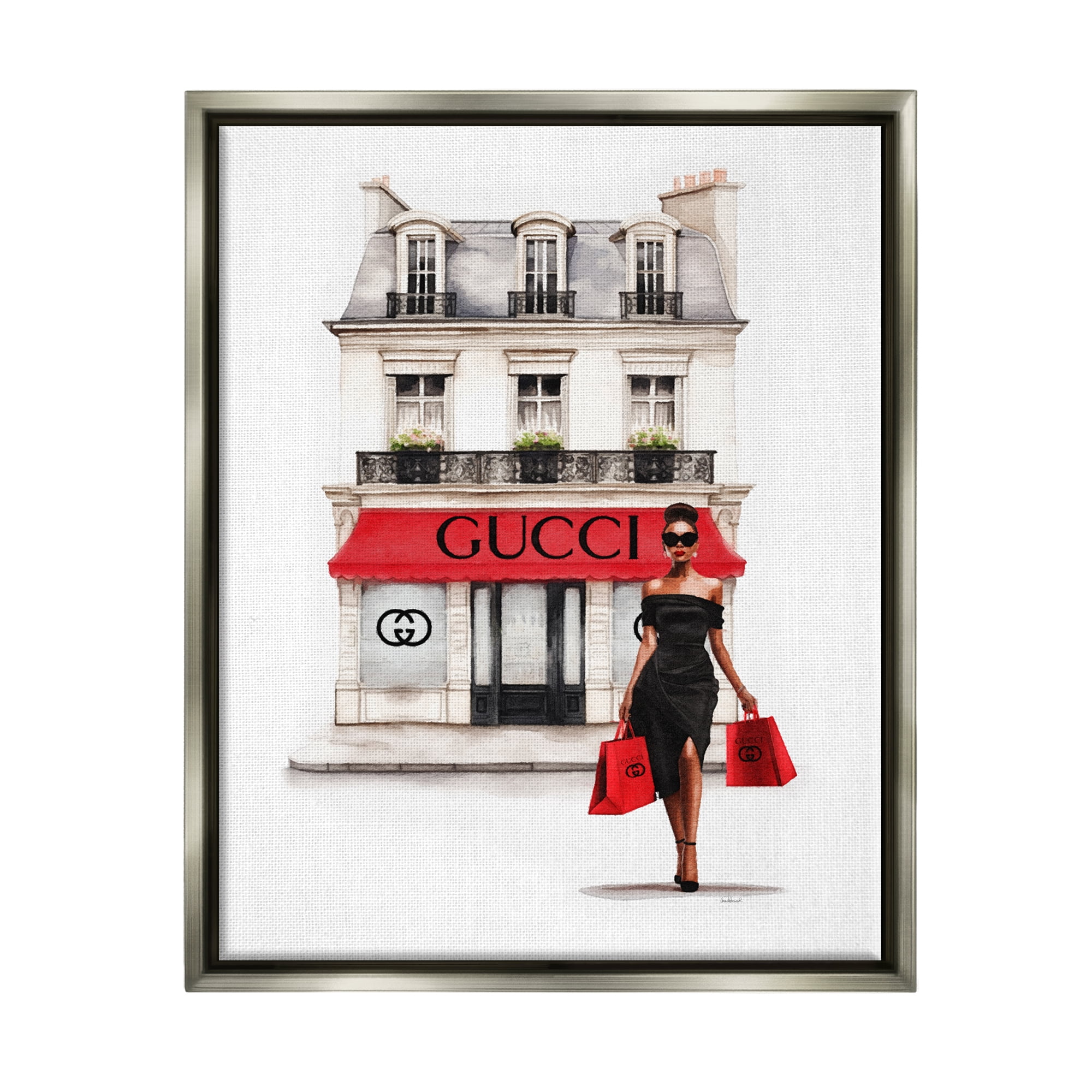 Stupell Industries Urban Glam Shop Town & City Painting Gray Floater Framed Canvas Art Print Wall Art, 25 x 31