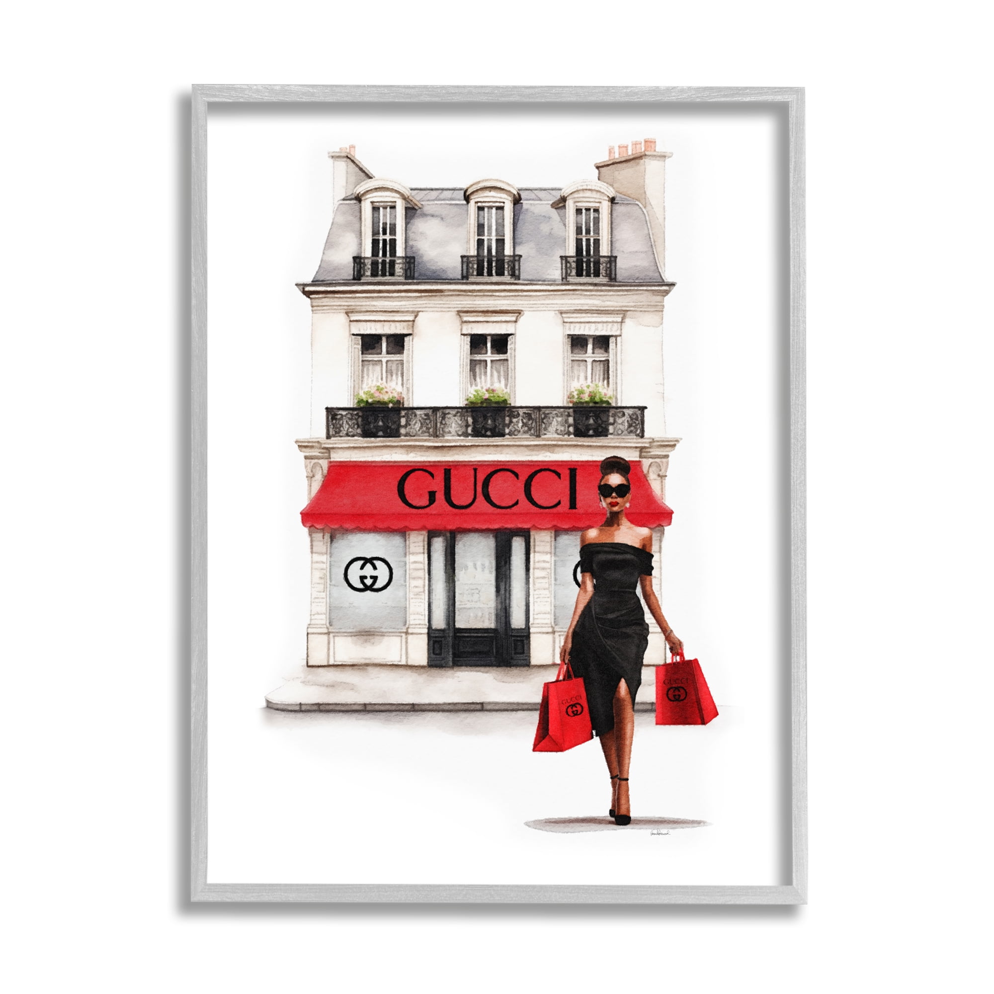 Stupell Industries Urban Glam Shop Town & City Painting Gray Framed Art Print Wall Art, 16 x 20