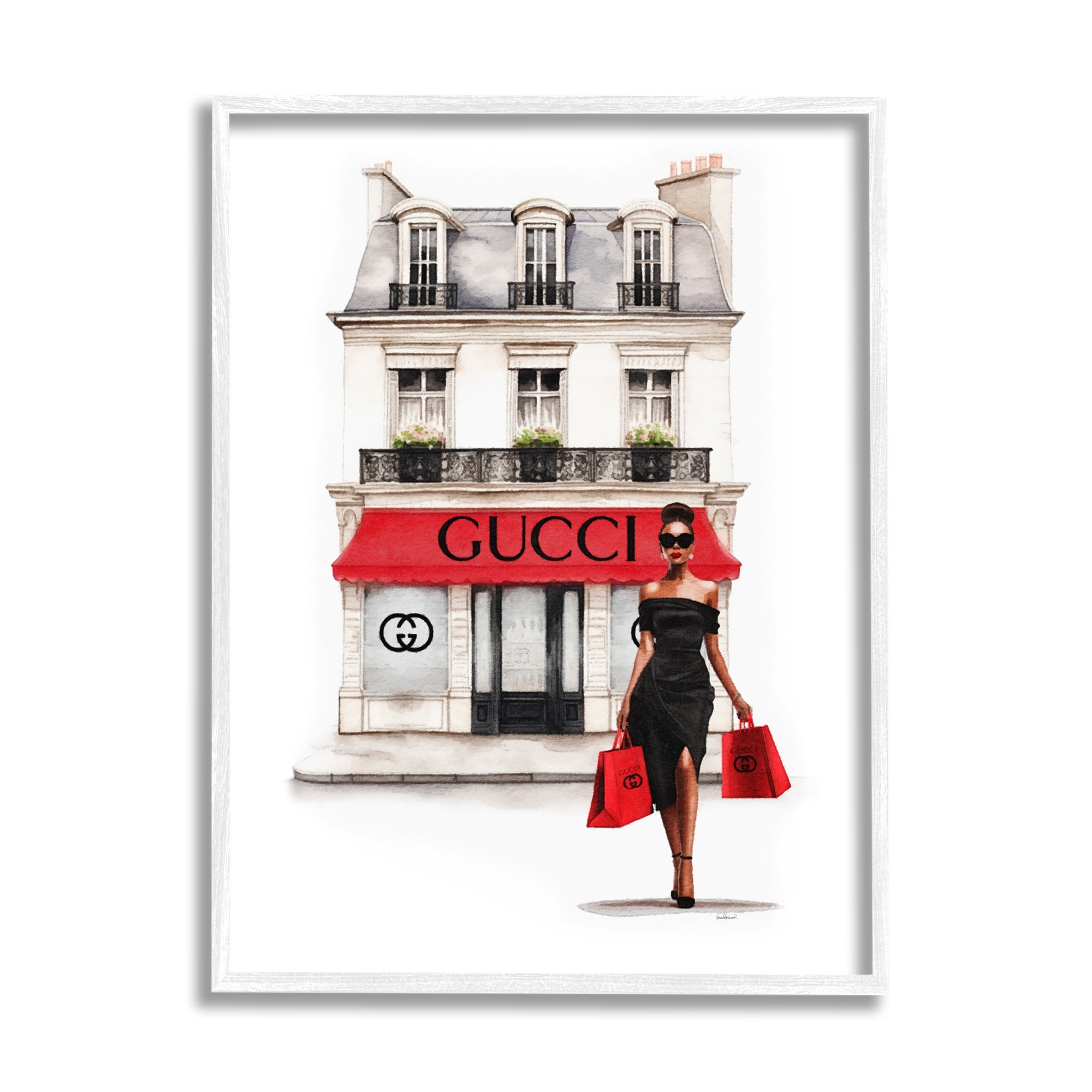 Stupell Industries Urban Glam Shop Town & City Painting White Framed Art Print Wall Art, 24 x 30