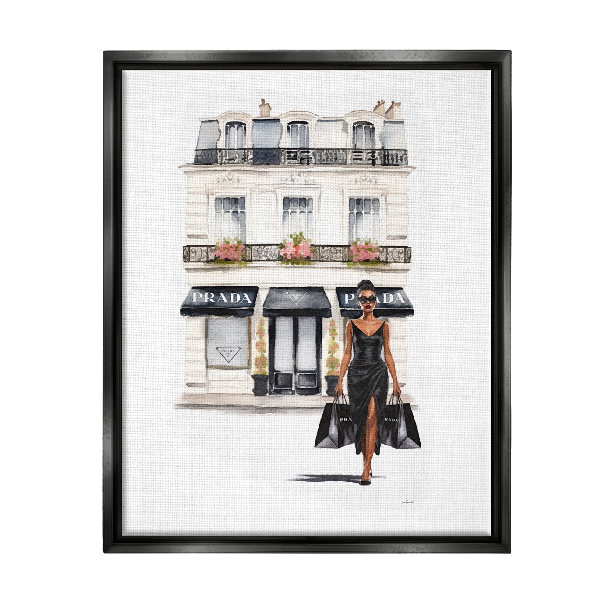 Stupell Industries Urban Glam Shopping Town & City Painting Black Floater Framed Canvas Art Print Wall Art, 25 x 31