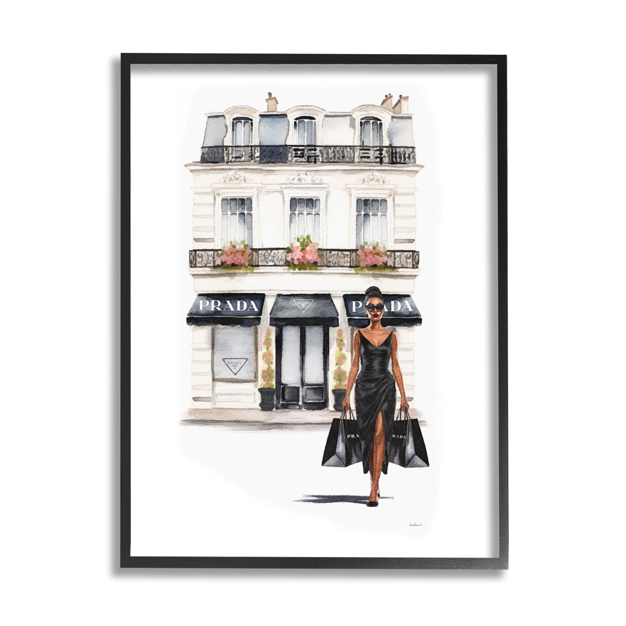 Stupell Industries Urban Glam Shopping Town & City Painting Black Framed Art Print Wall Art, 24 x 30