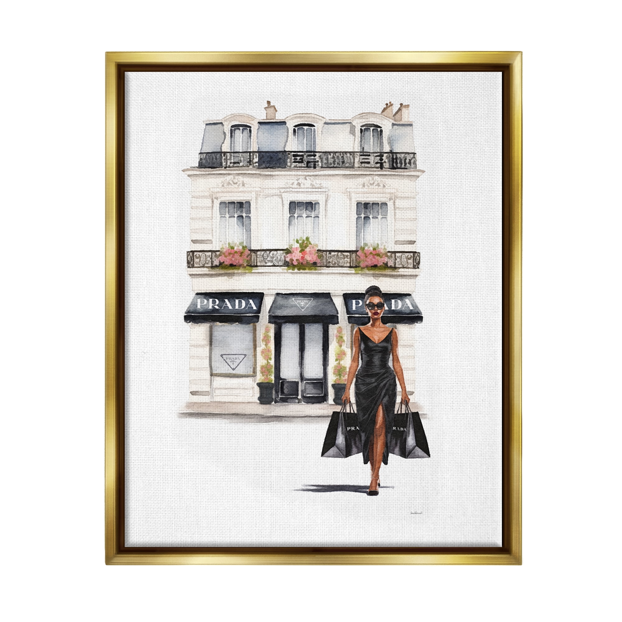 Stupell Industries Urban Glam Shopping Town & City Painting Gold Floater Framed Canvas Art Print Wall Art, 25 x 31