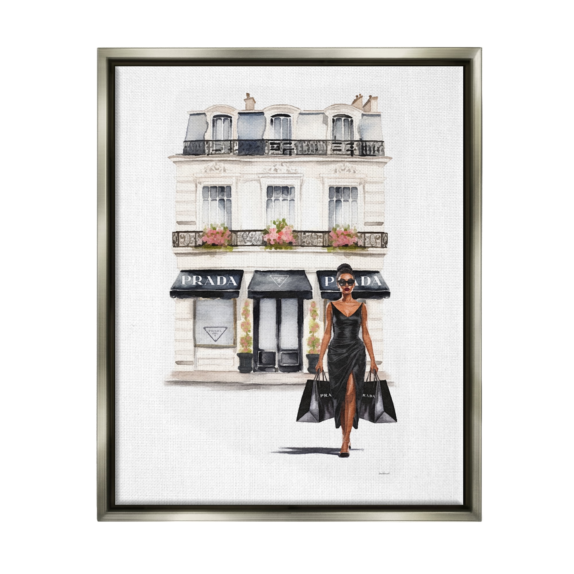 Stupell Industries Urban Glam Shopping Town & City Painting Gray Floater Framed Canvas Art Print Wall Art, 25 x 31