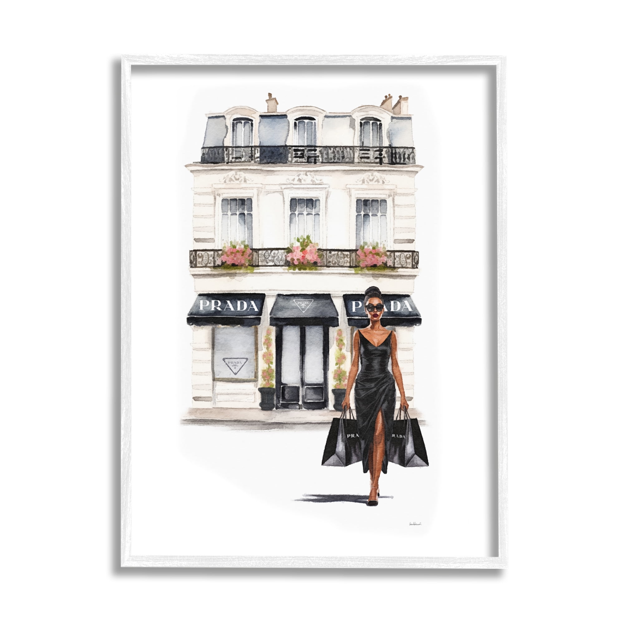 Stupell Industries Urban Glam Shopping Town & City Painting White Framed Art Print Wall Art, 16 x 20