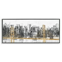 Stupell Industries Urban Golden Bridge Cityscape Abstract Painting Black Framed Art Print Wall Art, 24 x 10