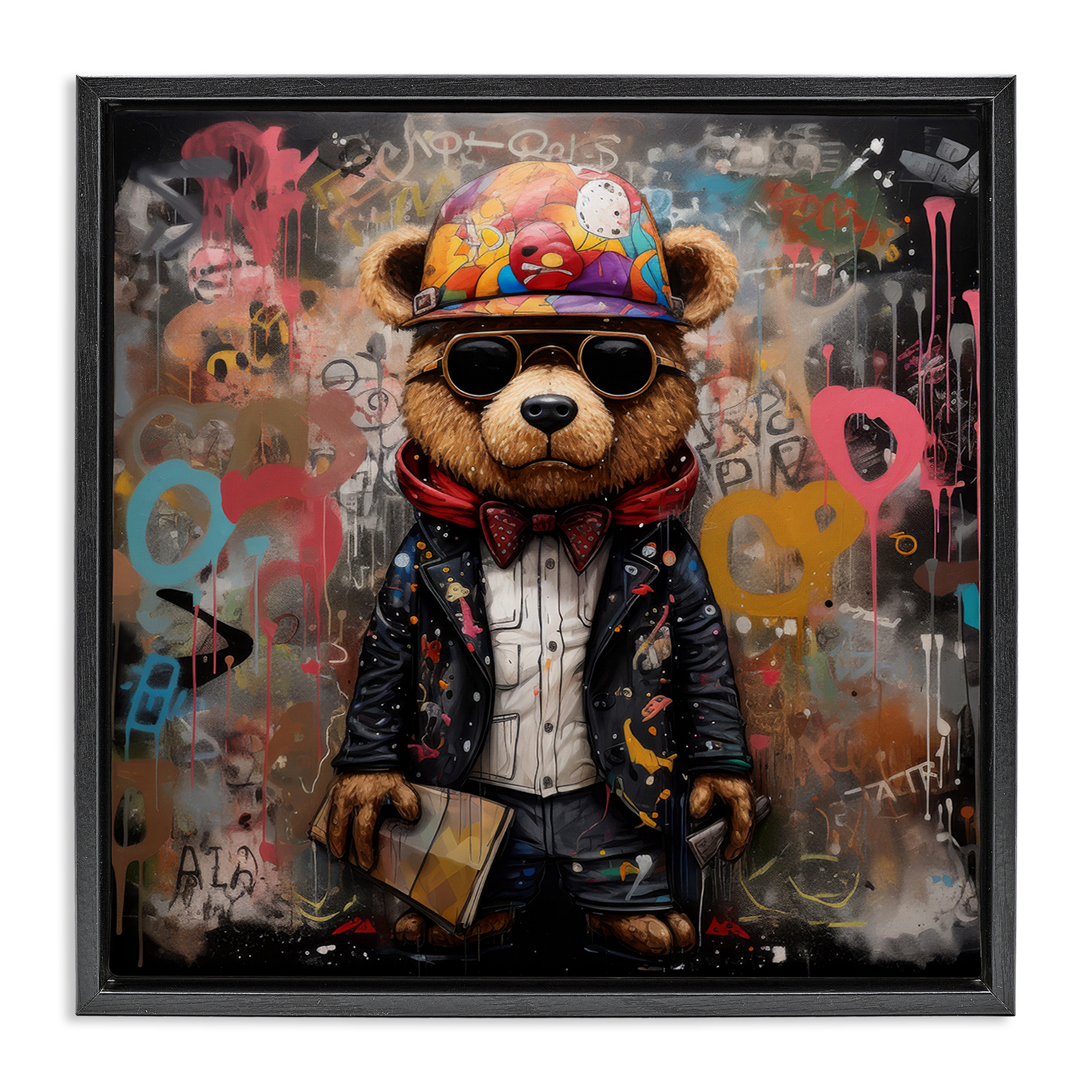 Stupell Industries Urban Graffiti Bear Animals & Insects Painting Black Floater Framed Canvas Art Print Wall Art, 25 x 25