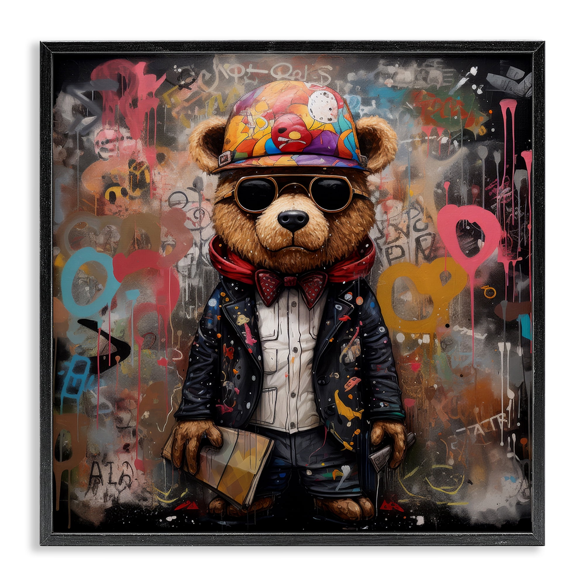 Stupell Industries Urban Graffiti Bear Animals & Insects Painting Black Framed Art Print Wall Art, 17 x 17