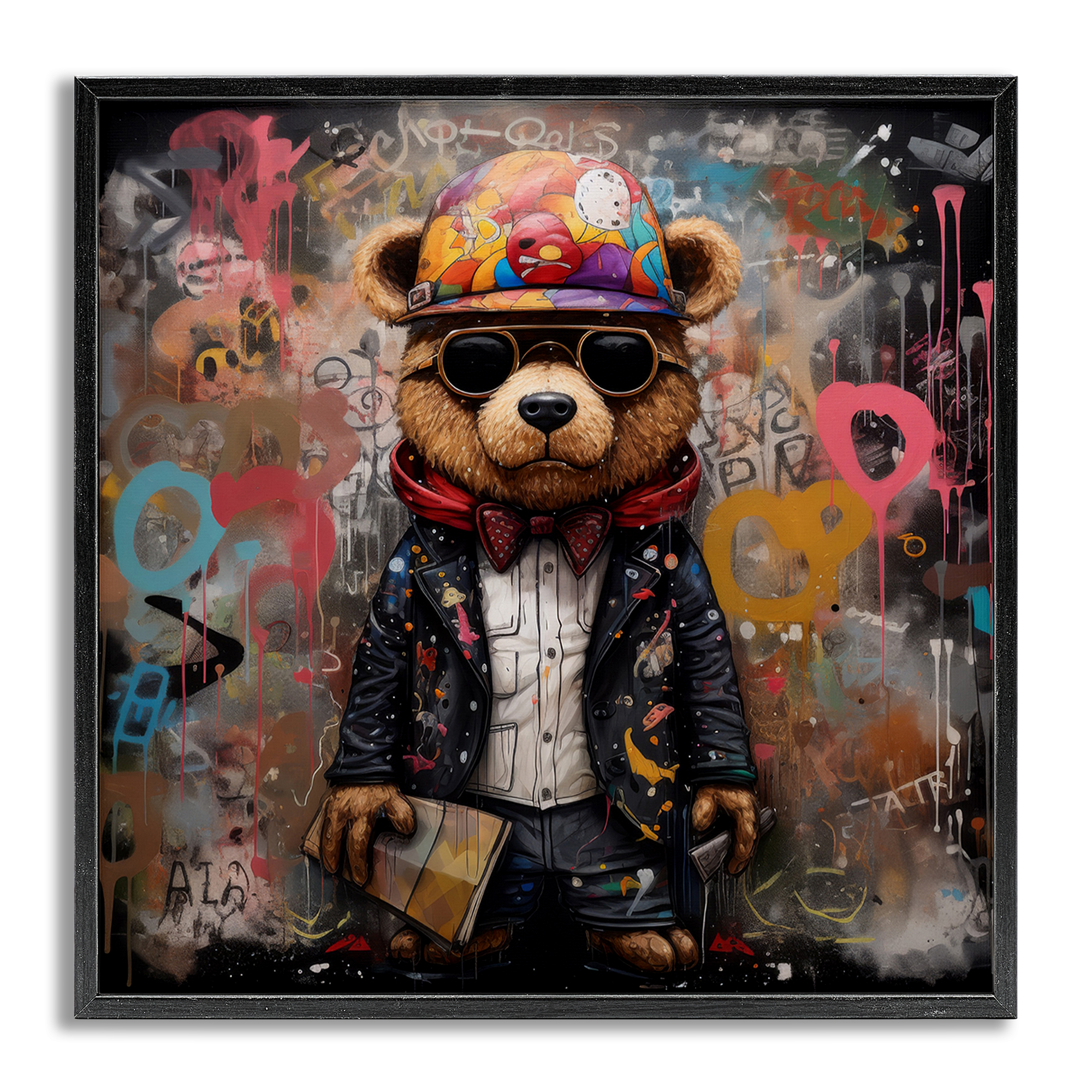 Stupell Industries Urban Graffiti Bear Animals & Insects Painting Gray Framed Art Print Wall Art, 24 x 24