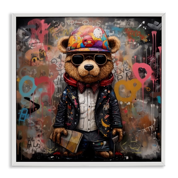 Stupell Industries Urban Graffiti Bear Animals & Insects Painting White Framed Art Print Wall Art, 12 x 12
