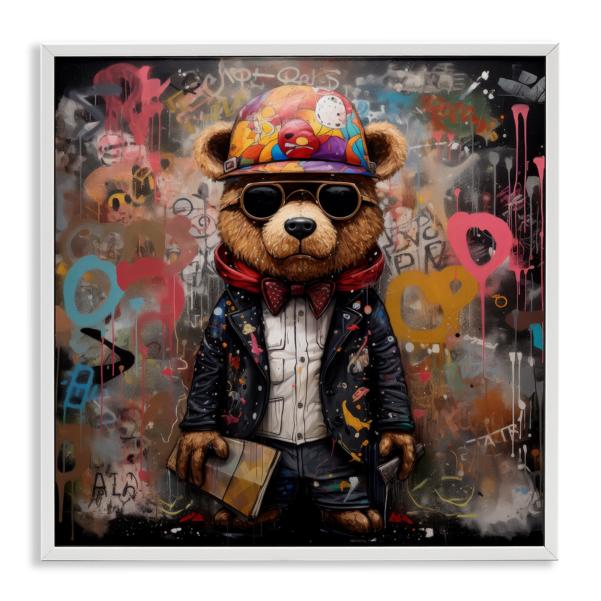 Stupell Industries Urban Graffiti Bear Animals & Insects Painting White Framed Art Print Wall Art, 24 x 24