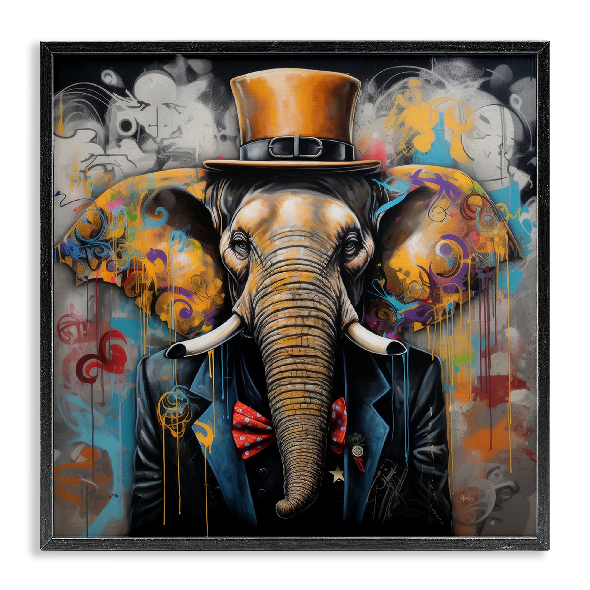 Stupell Industries Urban Graffiti Elephant Animals & Insects Painting Black Framed Art Print Wall Art, 24 x 24