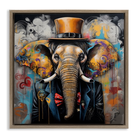 Stupell Industries Eclectic Urban Graffiti Elephant Brown Floating Frame Canvas Art, 18 x 18, by Lazar Studio