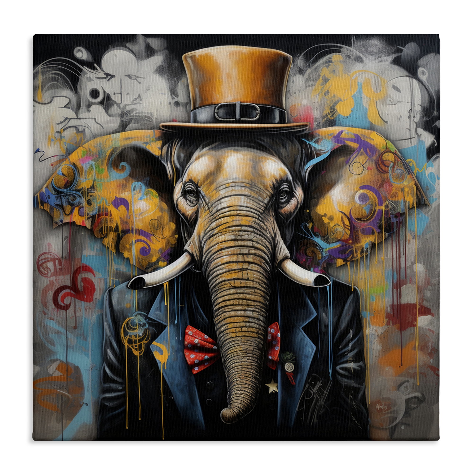 Stupell Industries Urban Graffiti Elephant Animals & Insects Painting Gallery Wrapped Canvas Art Print Wall Art, 24 x 24