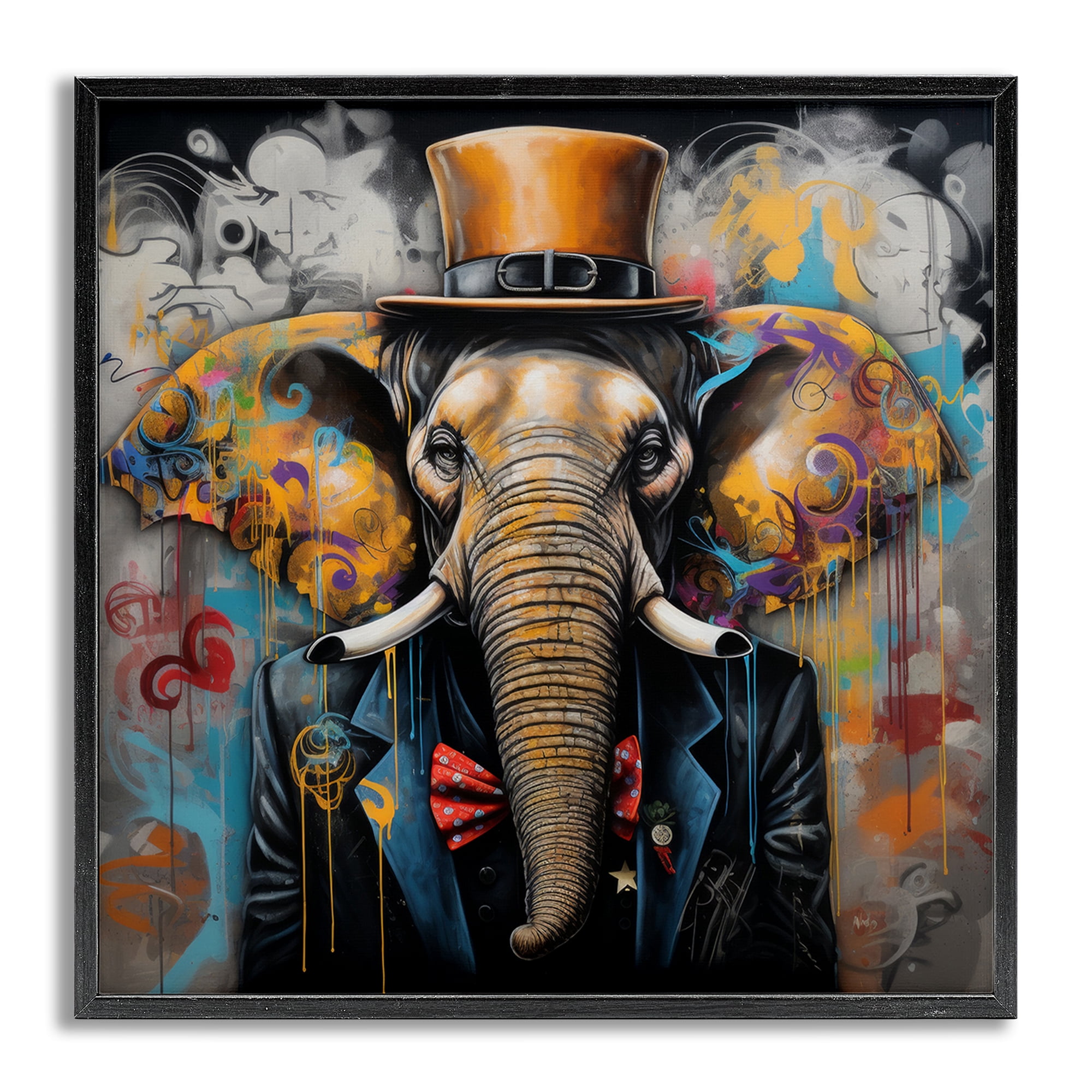 Stupell Industries Urban Graffiti Elephant Animals & Insects Painting Gray Framed Art Print Wall Art, 24 x 24