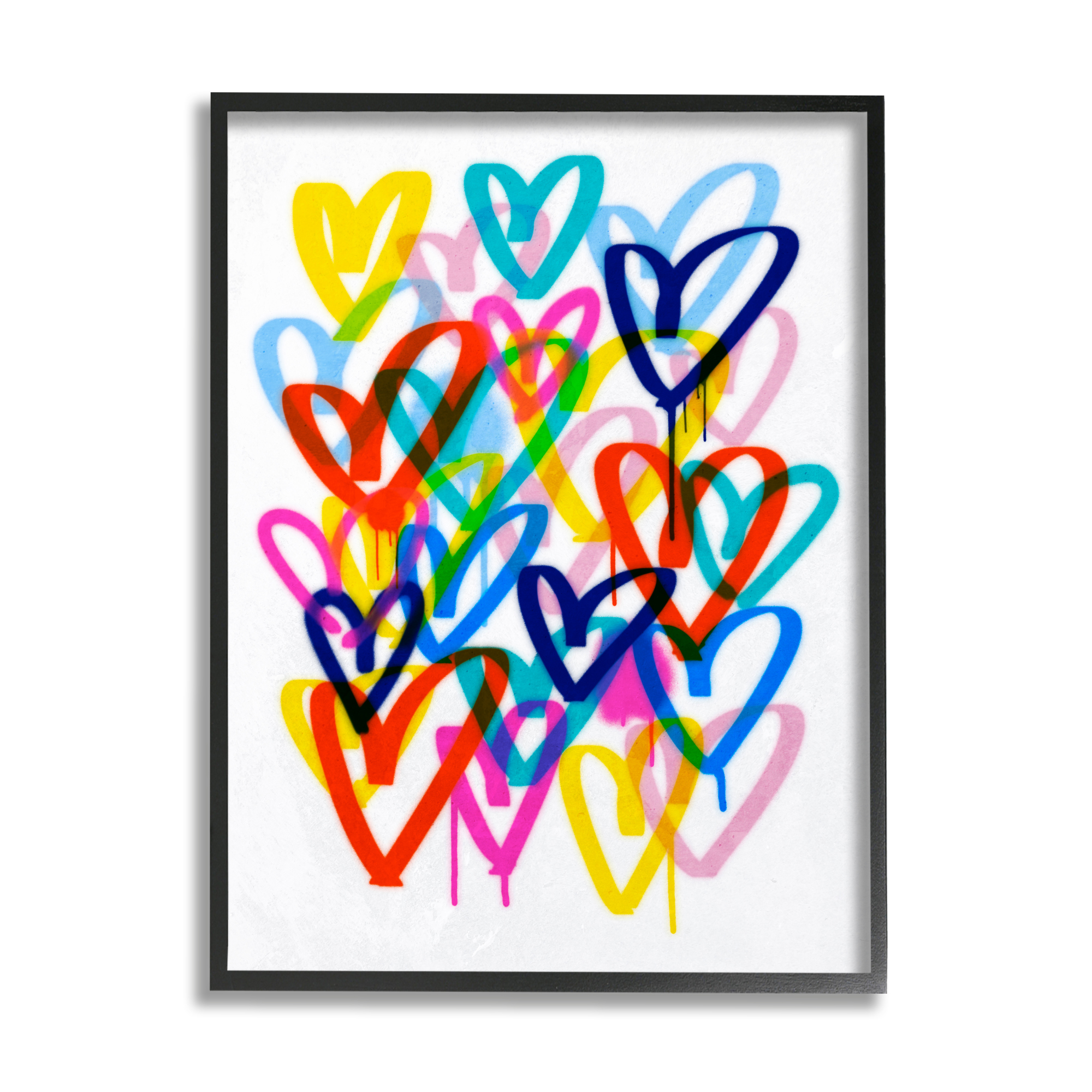 Stupell Industries Urban Graffiti Hearts Abstract Painting Black Framed Art Print Wall Art, 11 x 14