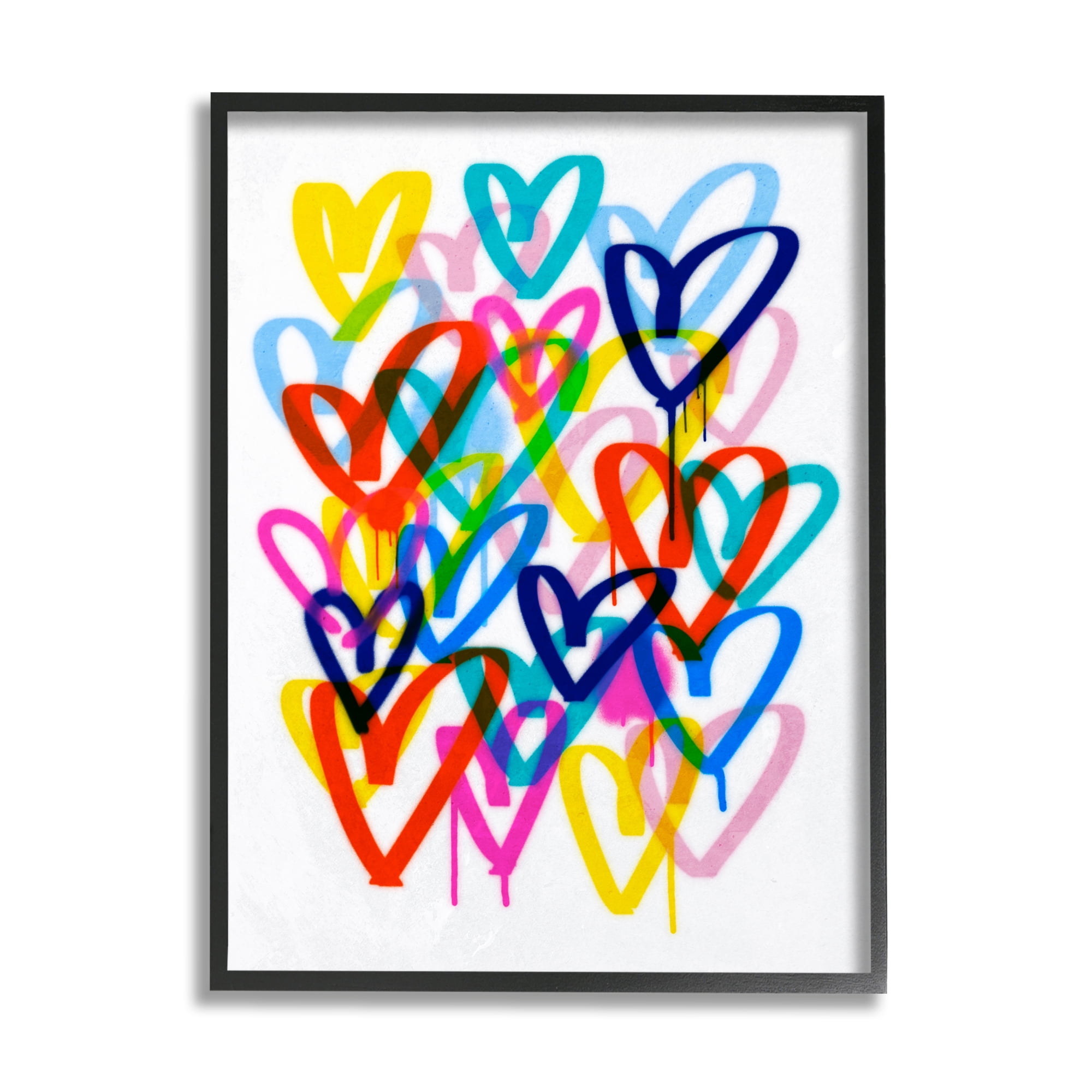 Stupell Industries Urban Graffiti Hearts Abstract Painting Black Framed Art Print Wall Art, 16 x 20
