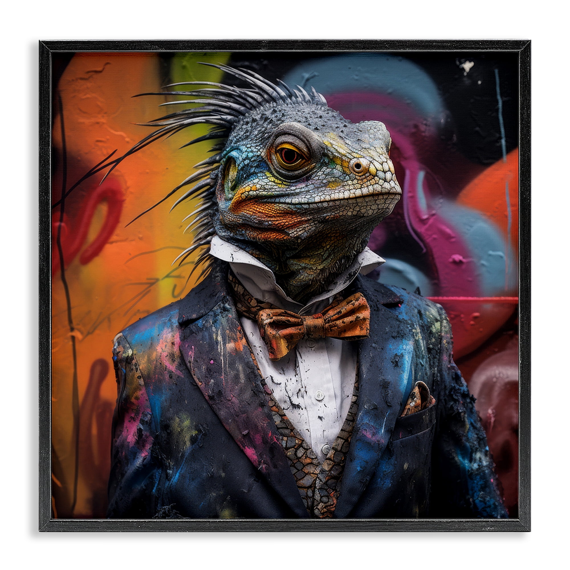 Stupell Industries Urban Graffiti Iguana Animals & Insects Painting Black Framed Art Print Wall Art, 24 x 24